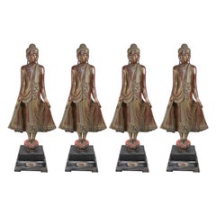 Thai Gold and Red Wooden Bodhisattva Statues