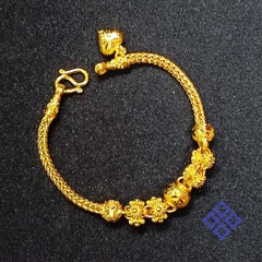 Thai flower pikun gold bracelet. Brass + silver on 24K gold plated.
