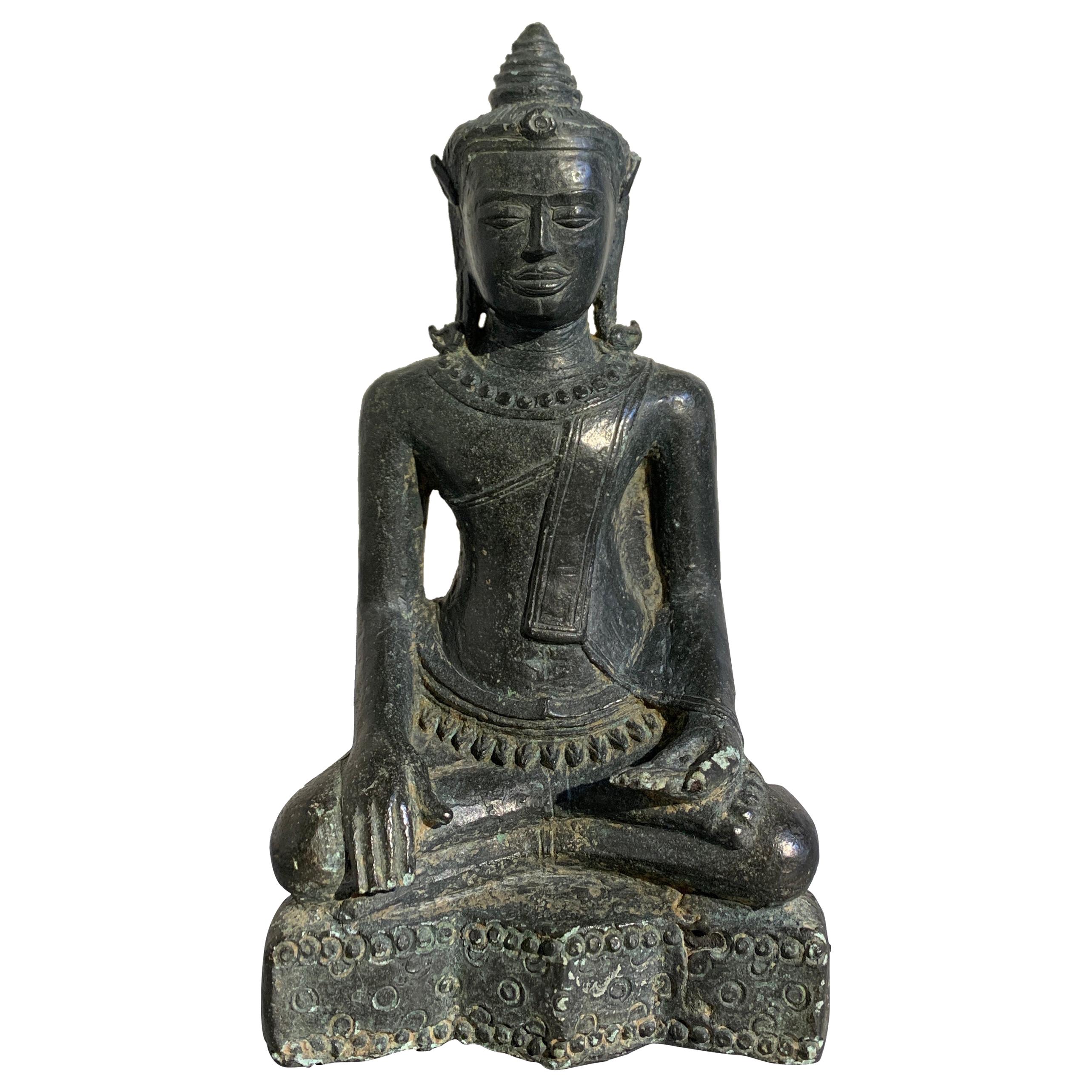 Thai Lopburi Cast Bronze Seated Buddha, 13th Century