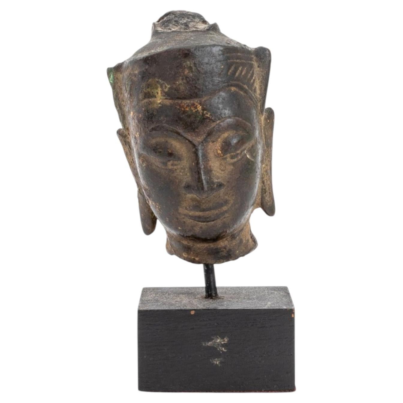 Thai Patinated Metal Buddha Head in Headdress