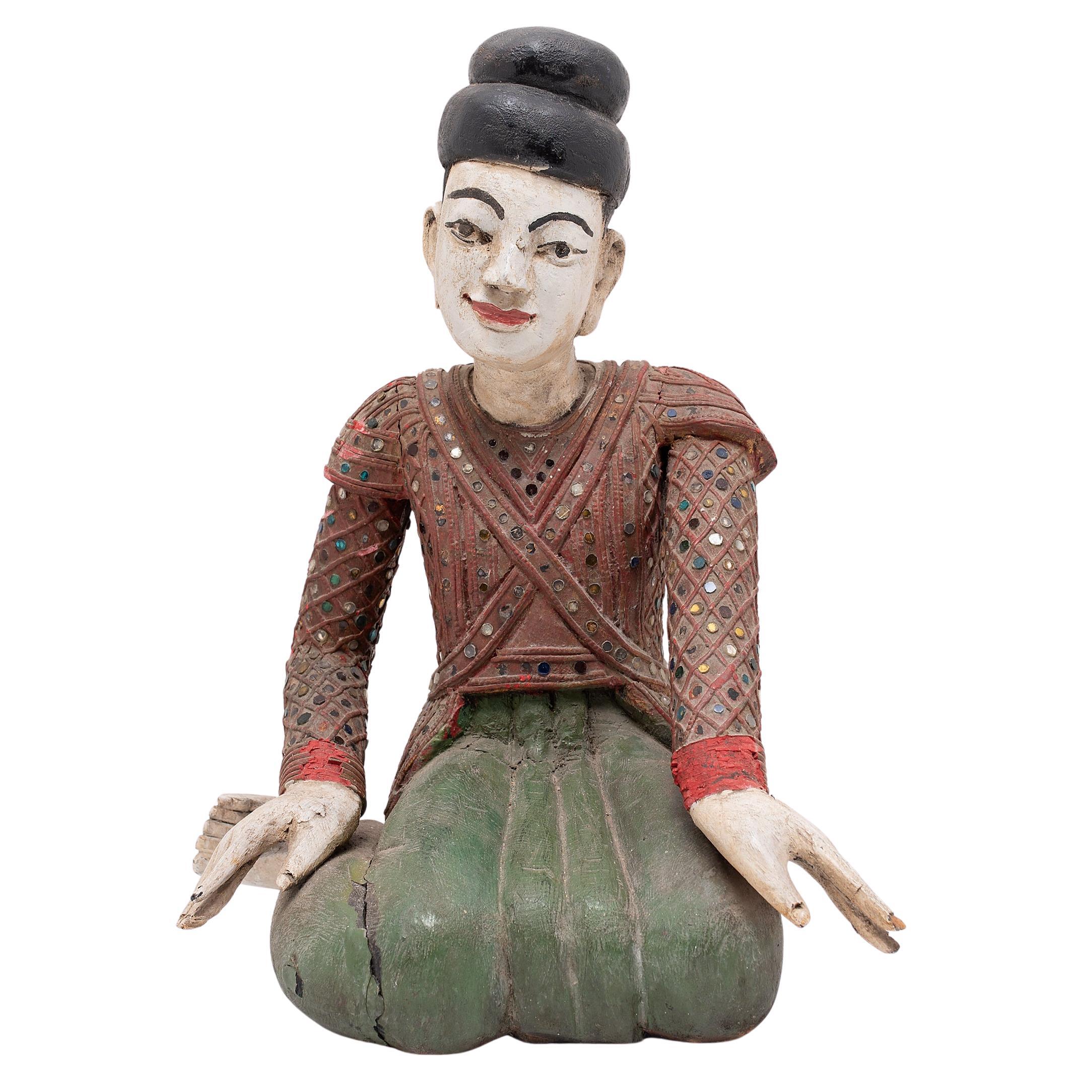 Thai Polychrome Dancer Figure, c. 1900 For Sale
