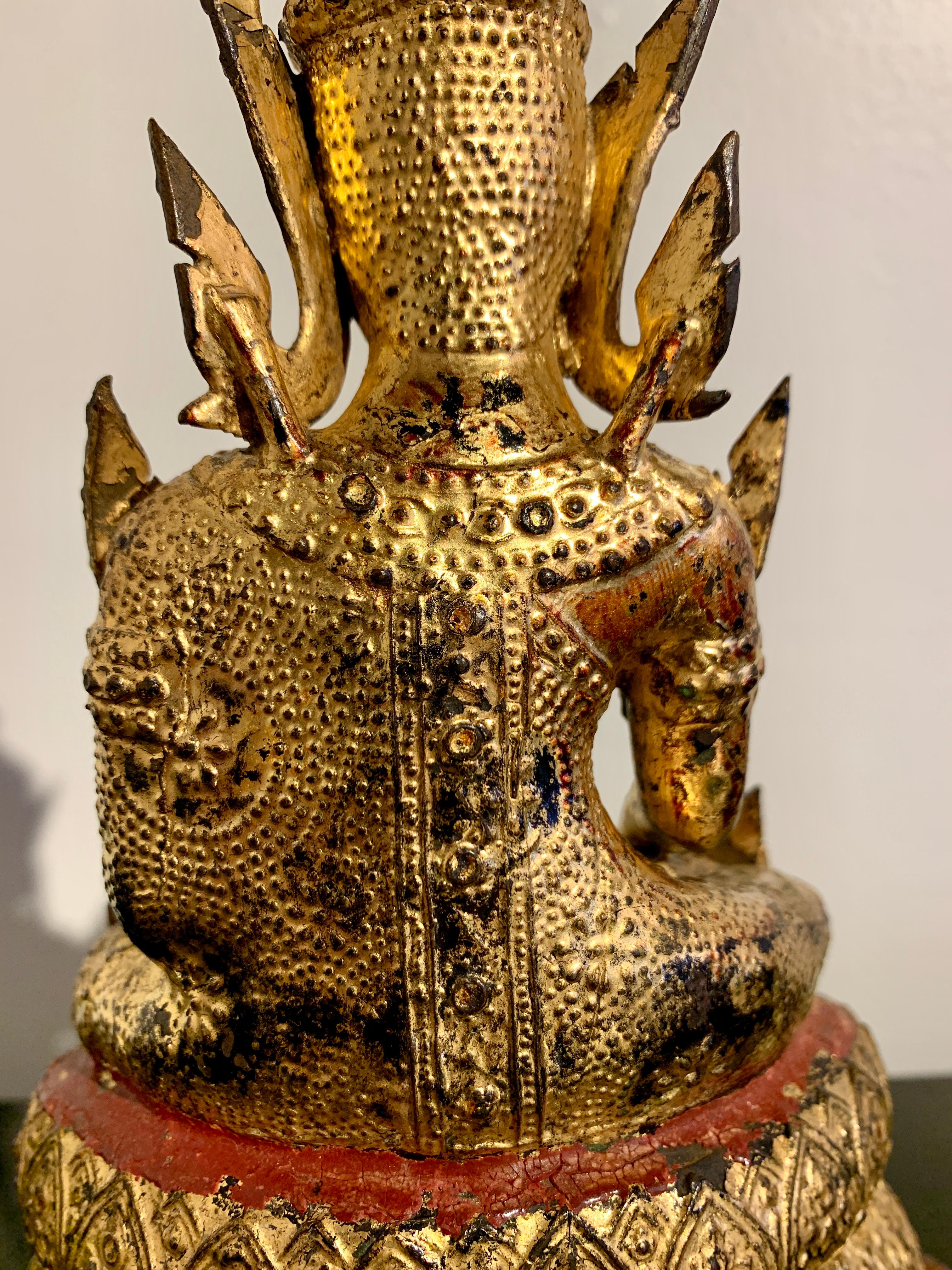 Bouddha thaïlandais en bronze doré et rotin de Rattanakosin, milieu du 19ème siècle, Thaïlande en vente 5