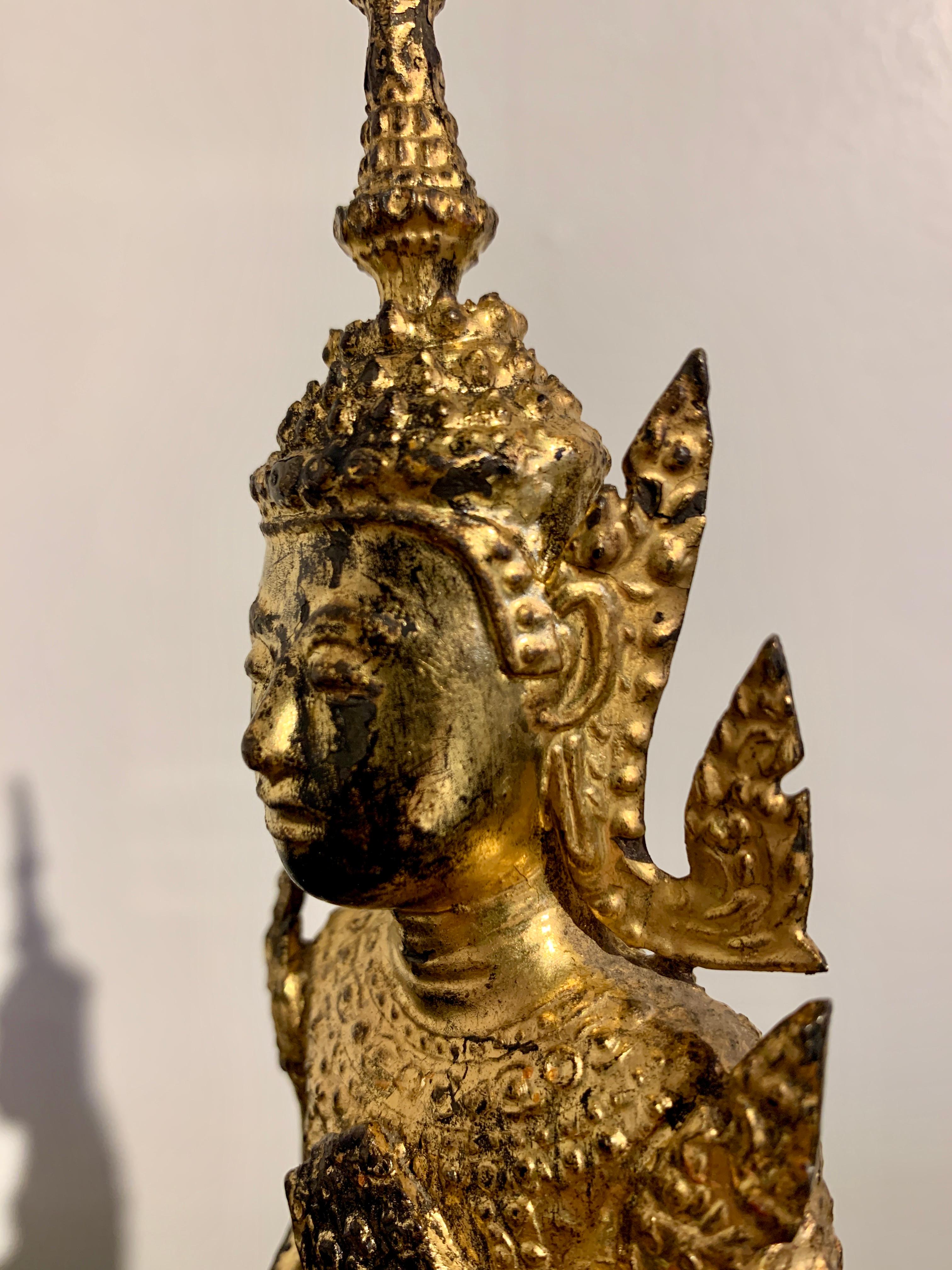 Thai Rattanakosin Gilt Bronze Buddha, Mid 19th Century, Thailand For Sale 5