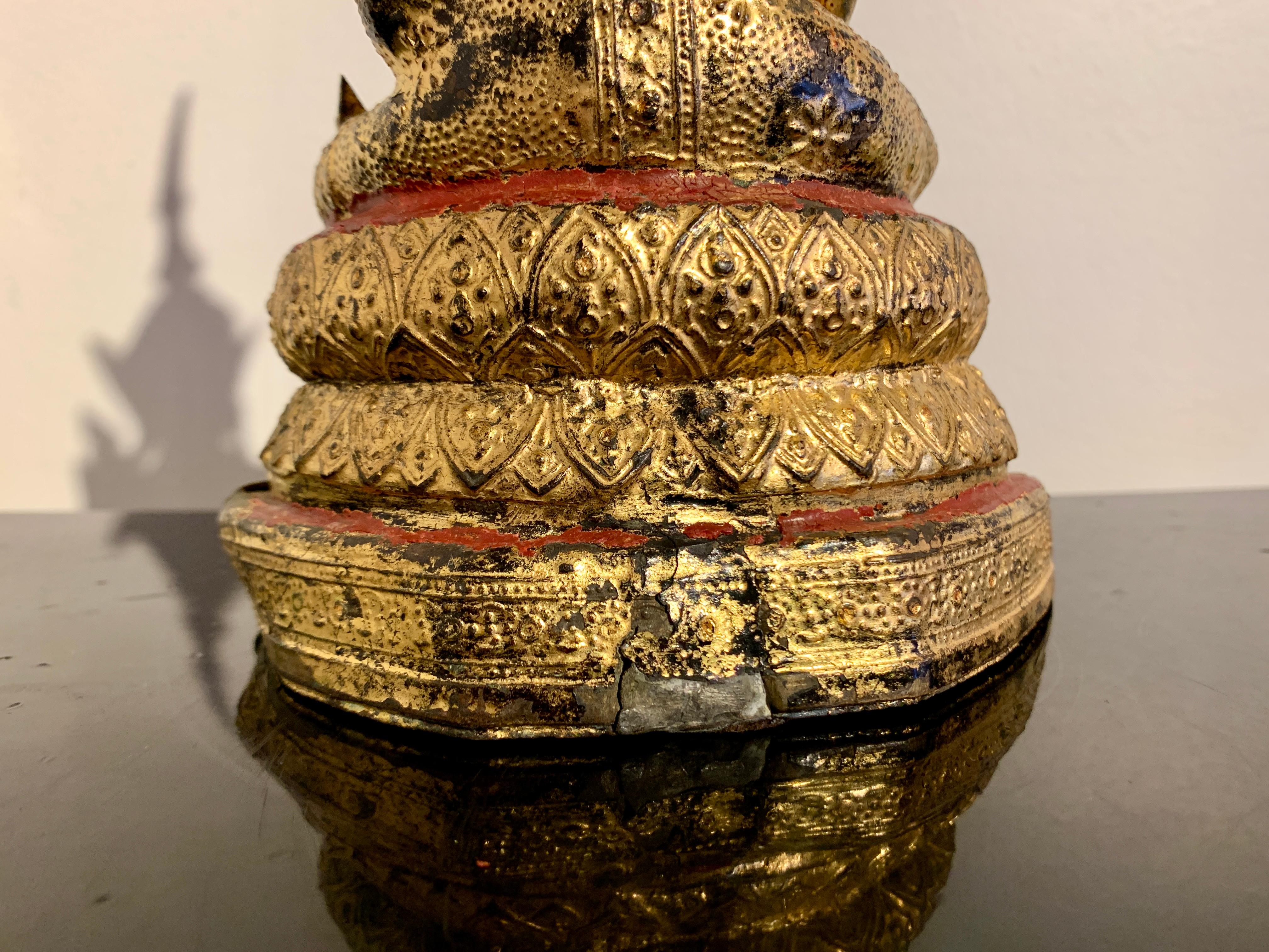 Bouddha thaïlandais en bronze doré et rotin de Rattanakosin, milieu du 19ème siècle, Thaïlande en vente 6