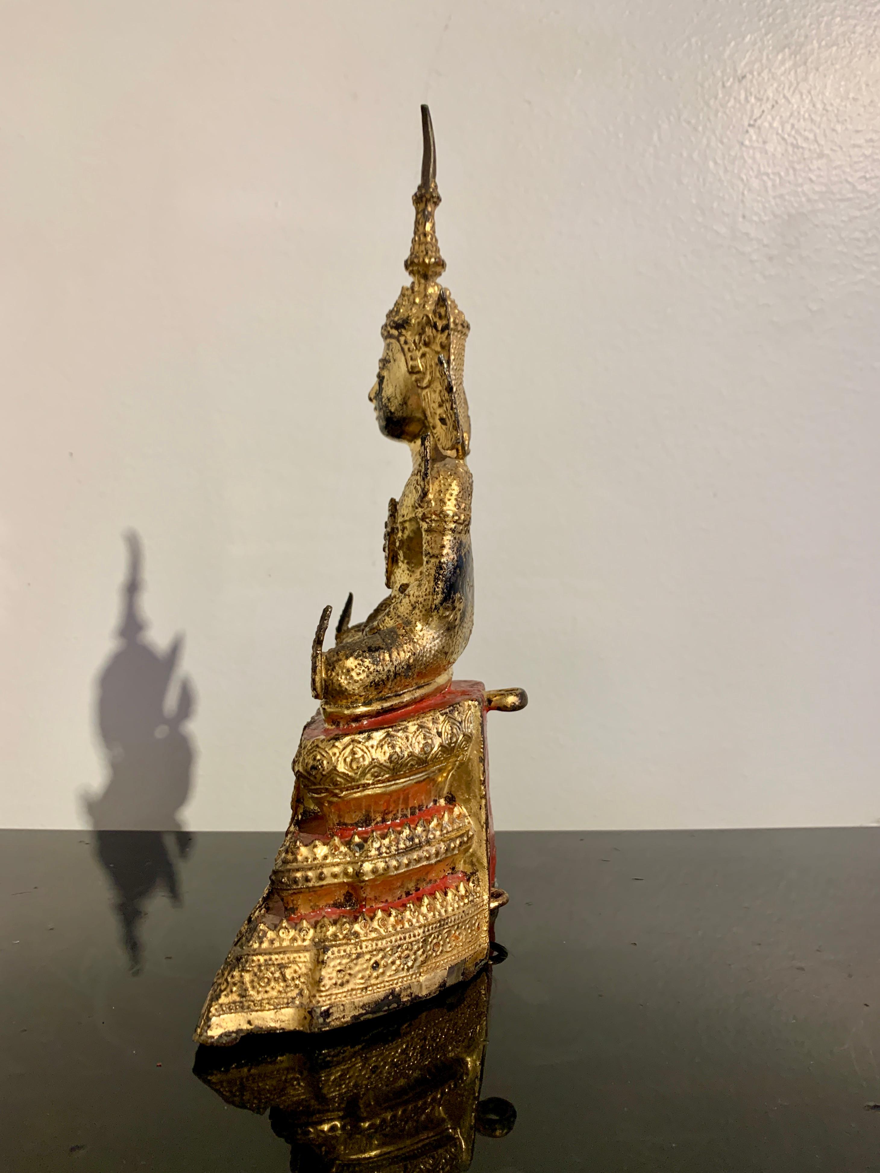 Cast Thai Rattanakosin Gilt Bronze Buddha, Mid 19th Century, Thailand For Sale