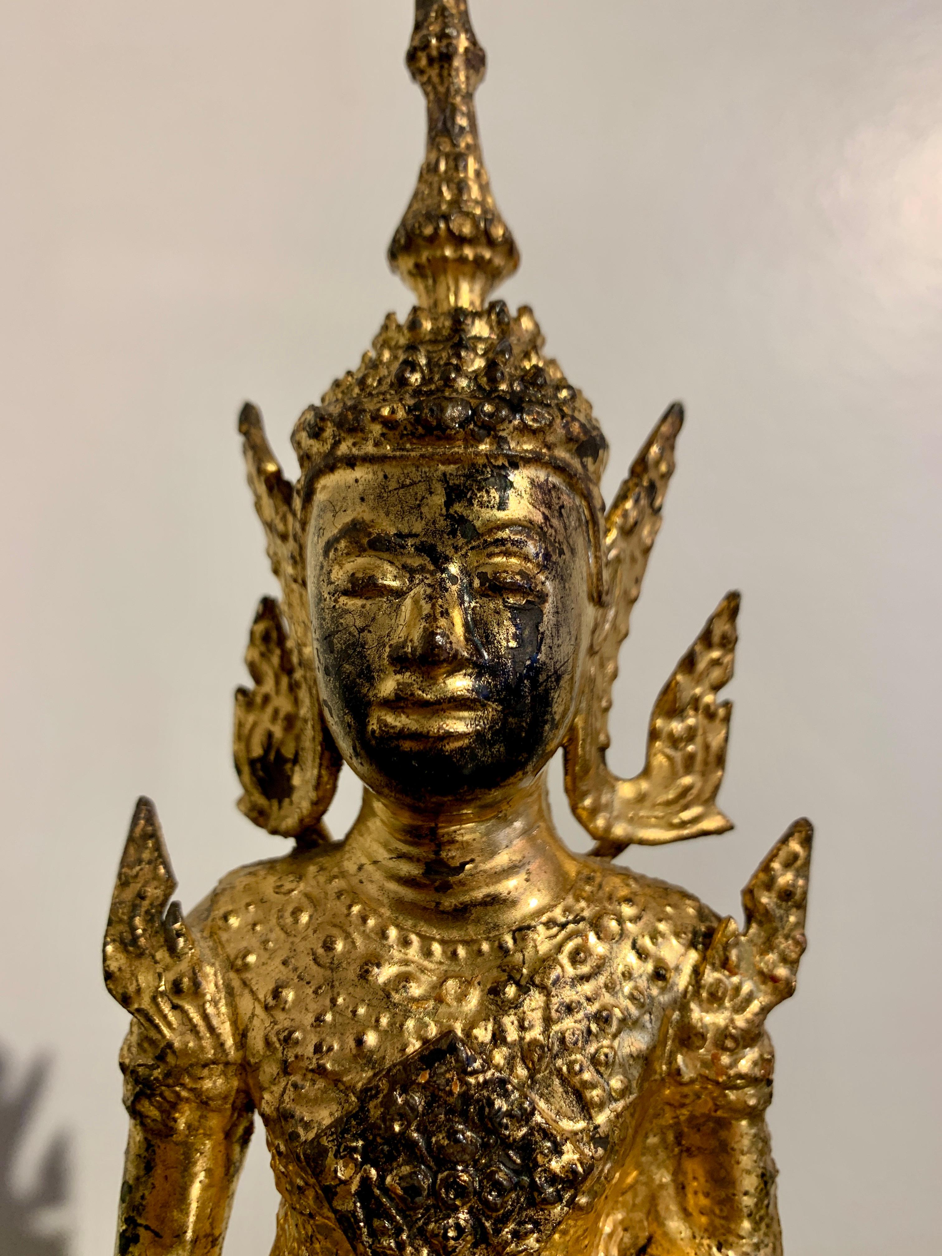 Thai Rattanakosin Gilt Bronze Buddha, Mid 19th Century, Thailand For Sale 2