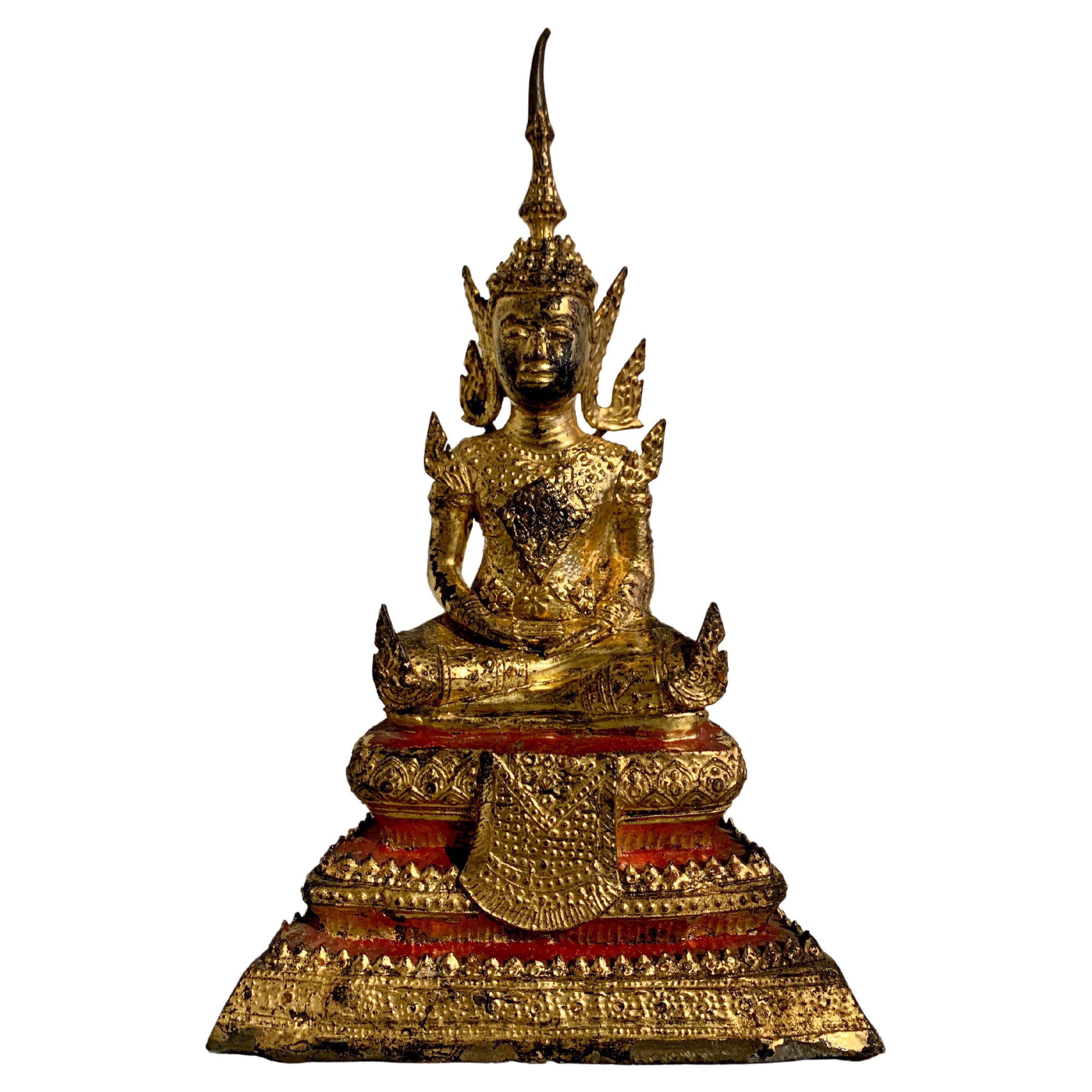 Thai Rattanakosin Gilt Bronze Buddha, Mid 19th Century, Thailand For Sale