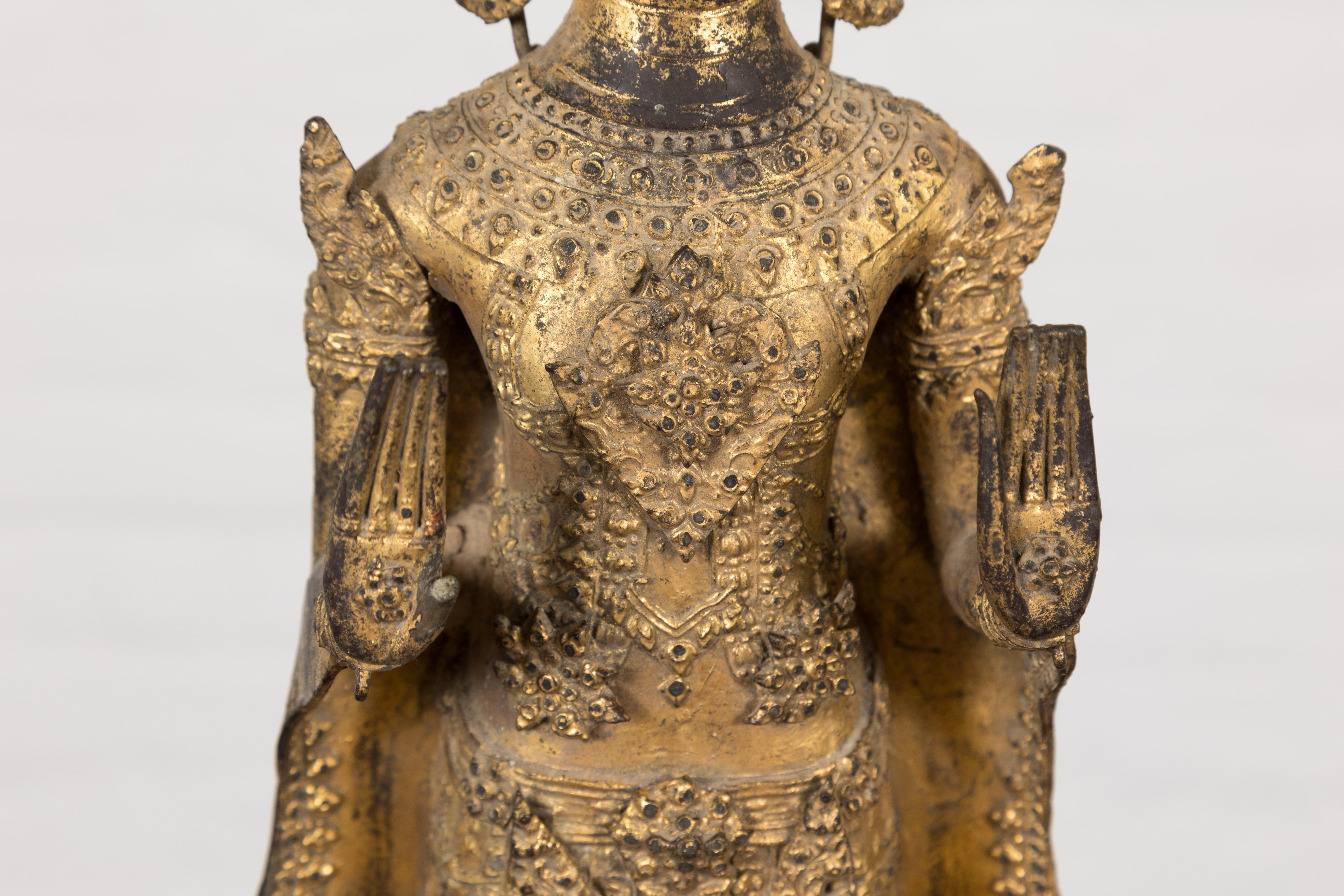 19th Century Gilded Bronze Tabletop Temple Statue For Sale 5