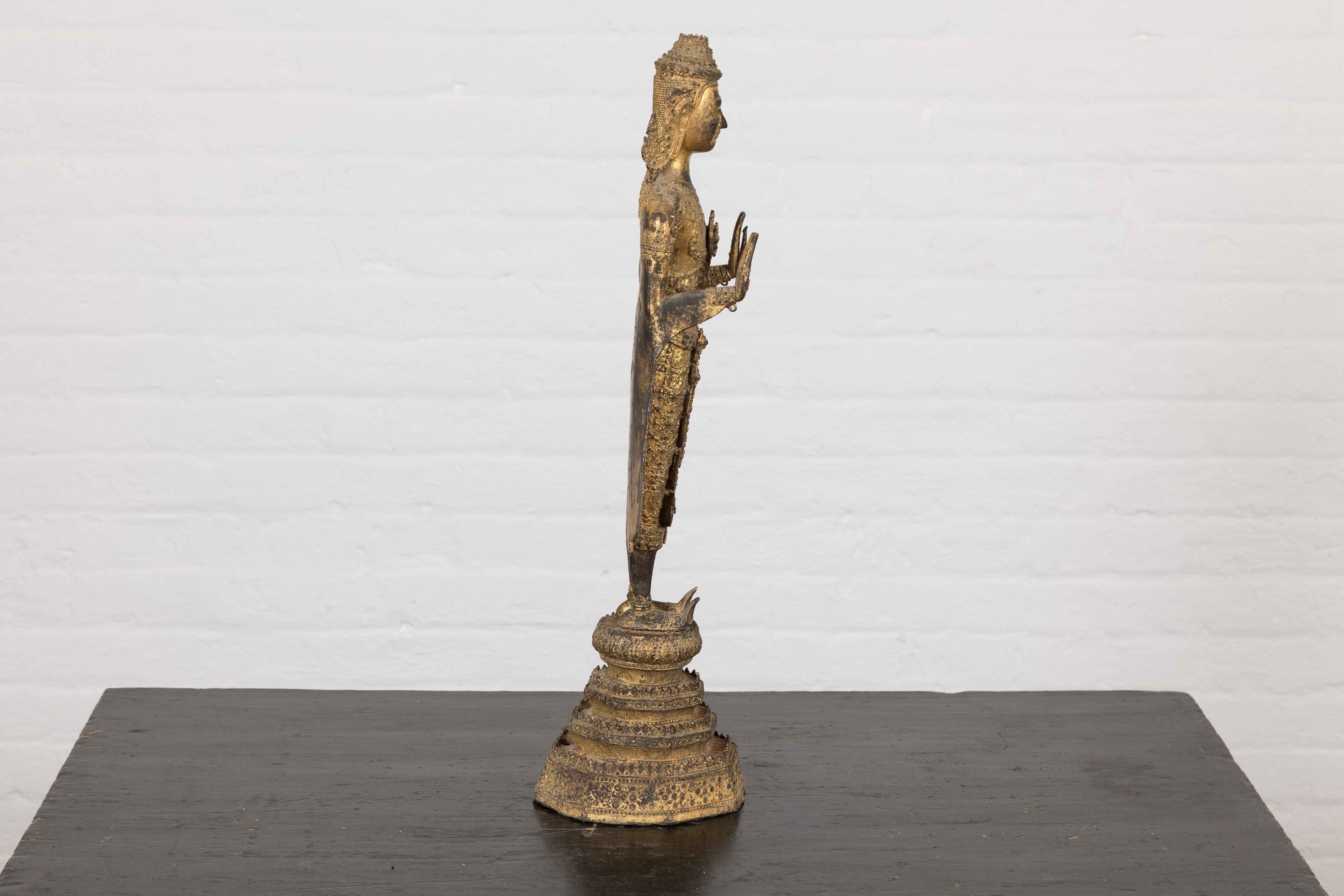 19th Century Gilded Bronze Tabletop Temple Statue For Sale 8