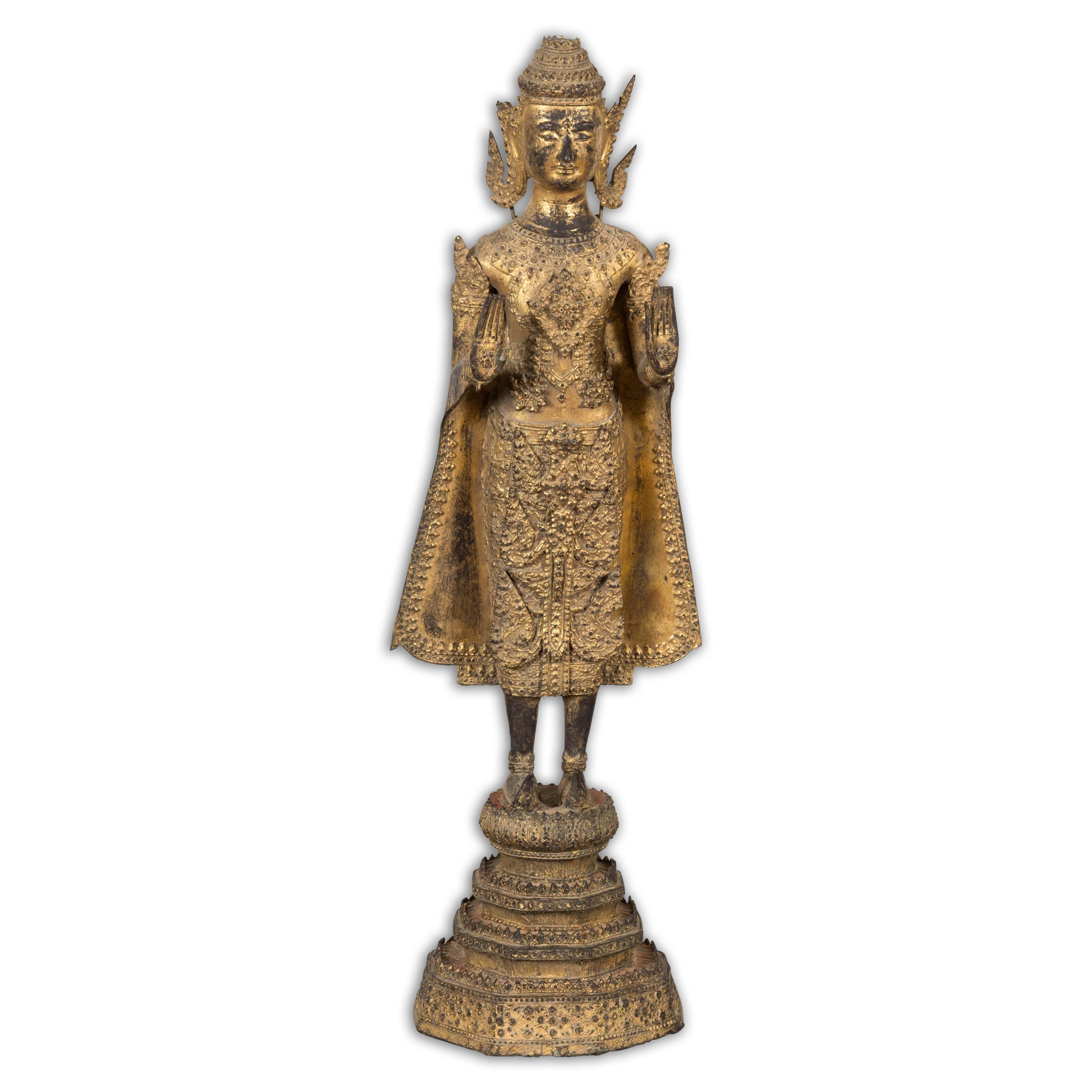 19th Century Gilded Bronze Tabletop Temple Statue For Sale 11