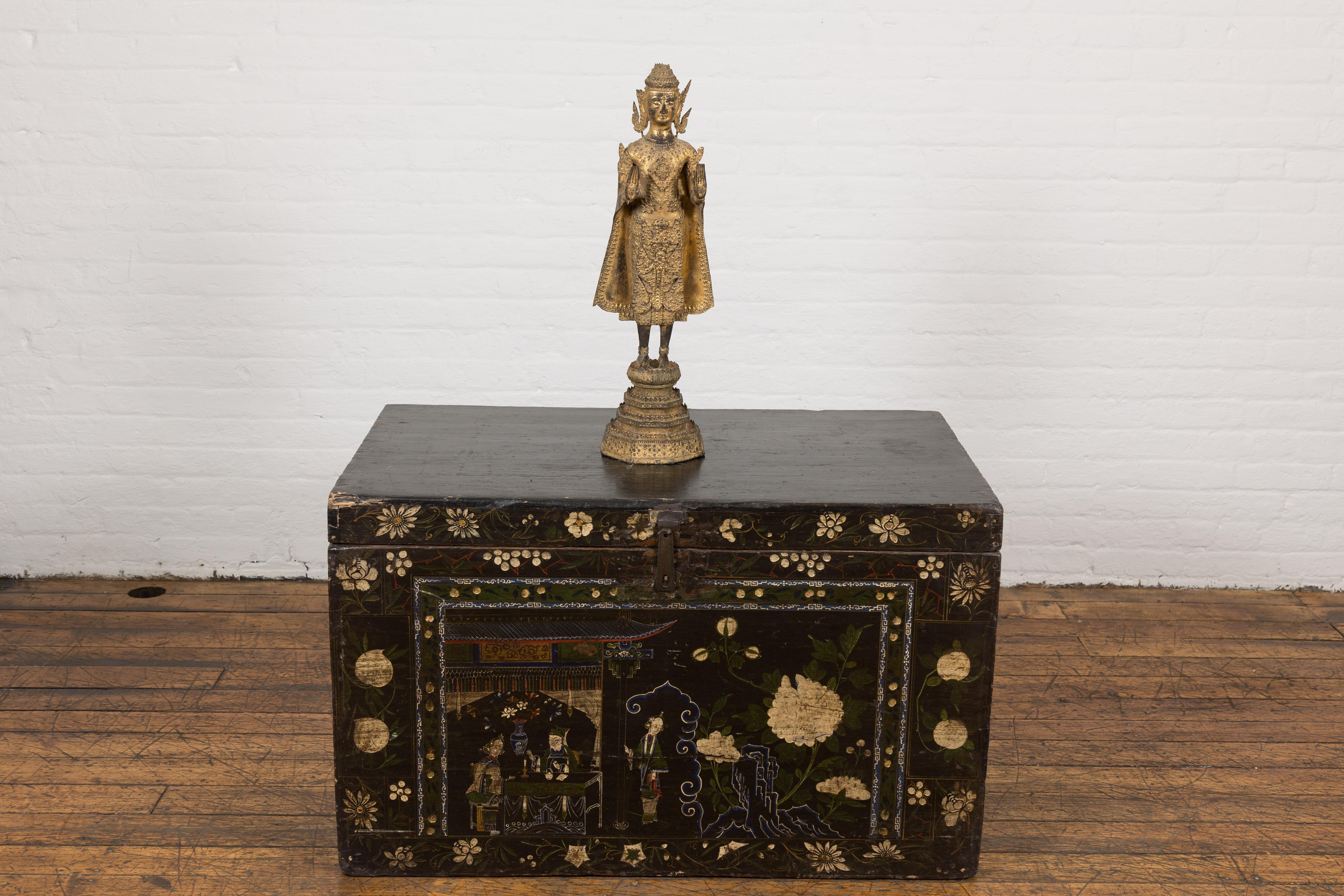 Gilt 19th Century Gilded Bronze Tabletop Temple Statue For Sale