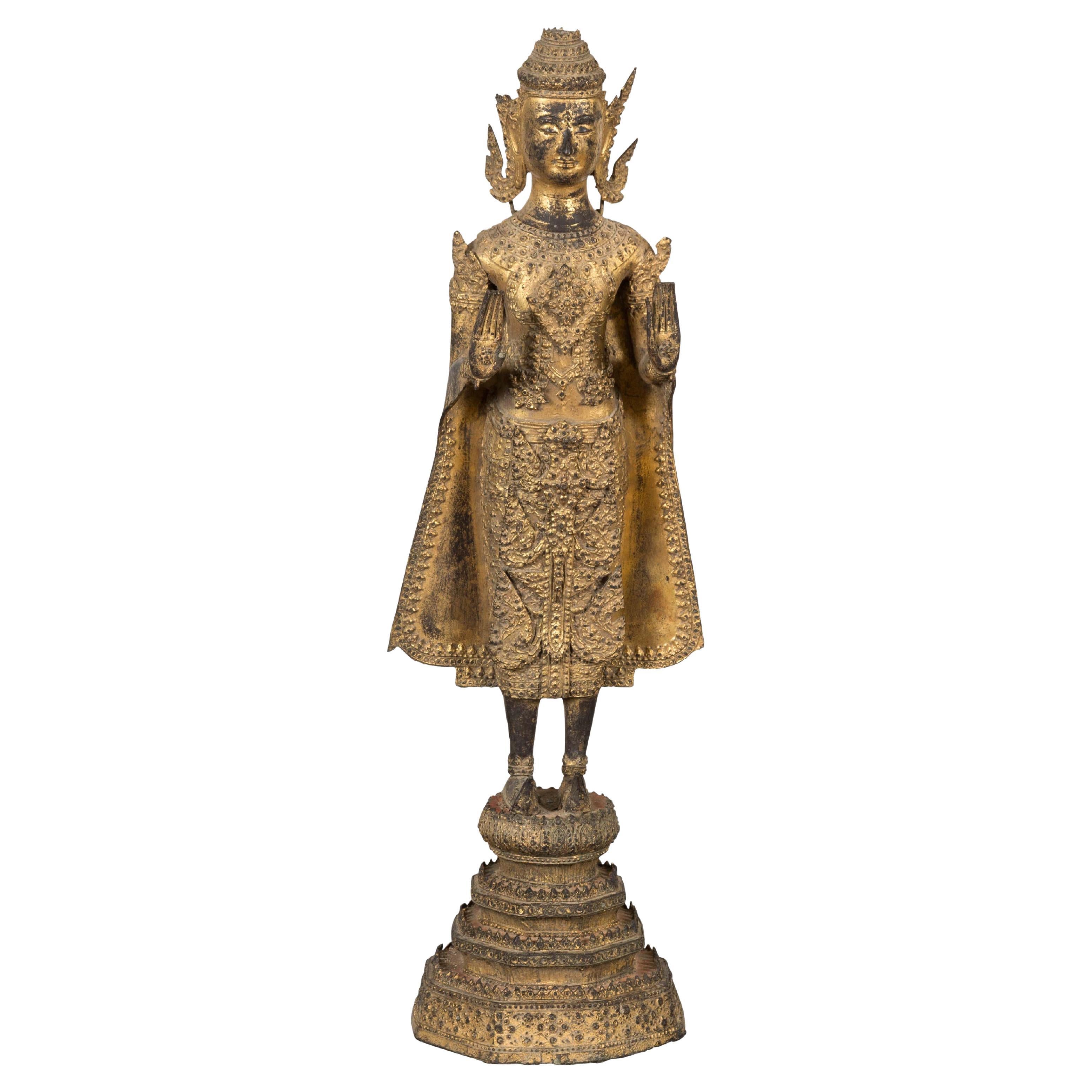 19th Century Gilded Bronze Tabletop Temple Statue