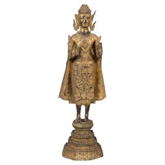 Vergoldete Bronze-Tischstatue einer Tempelstatue aus dem 19. Jahrhundert