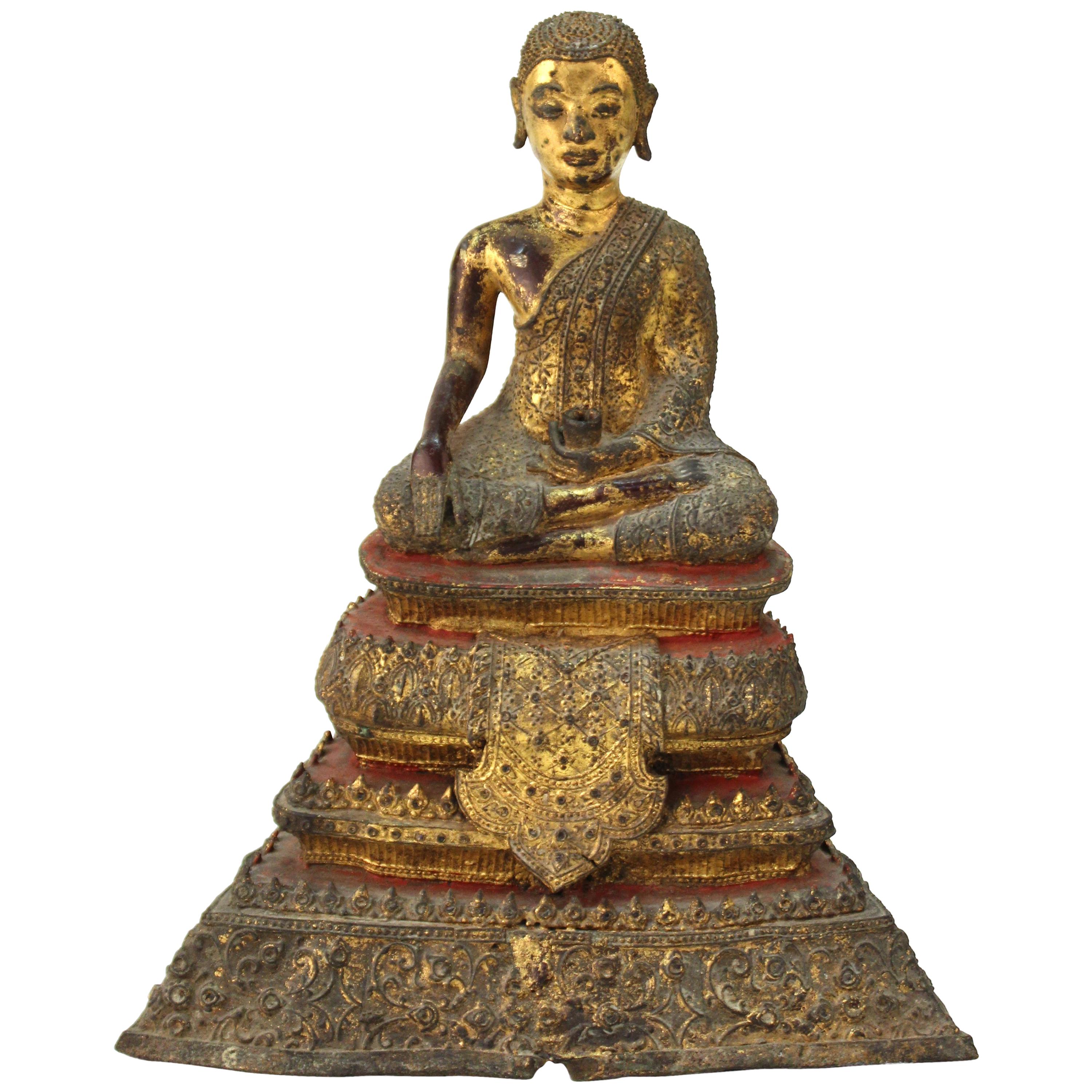 Thai Rattanakosin Period Gilt Bronze Buddha