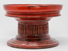 Thai Red Carved Wood Temple Offering Box Basket