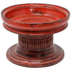 Thai Red Carved Wood Temple Offering Box Basket