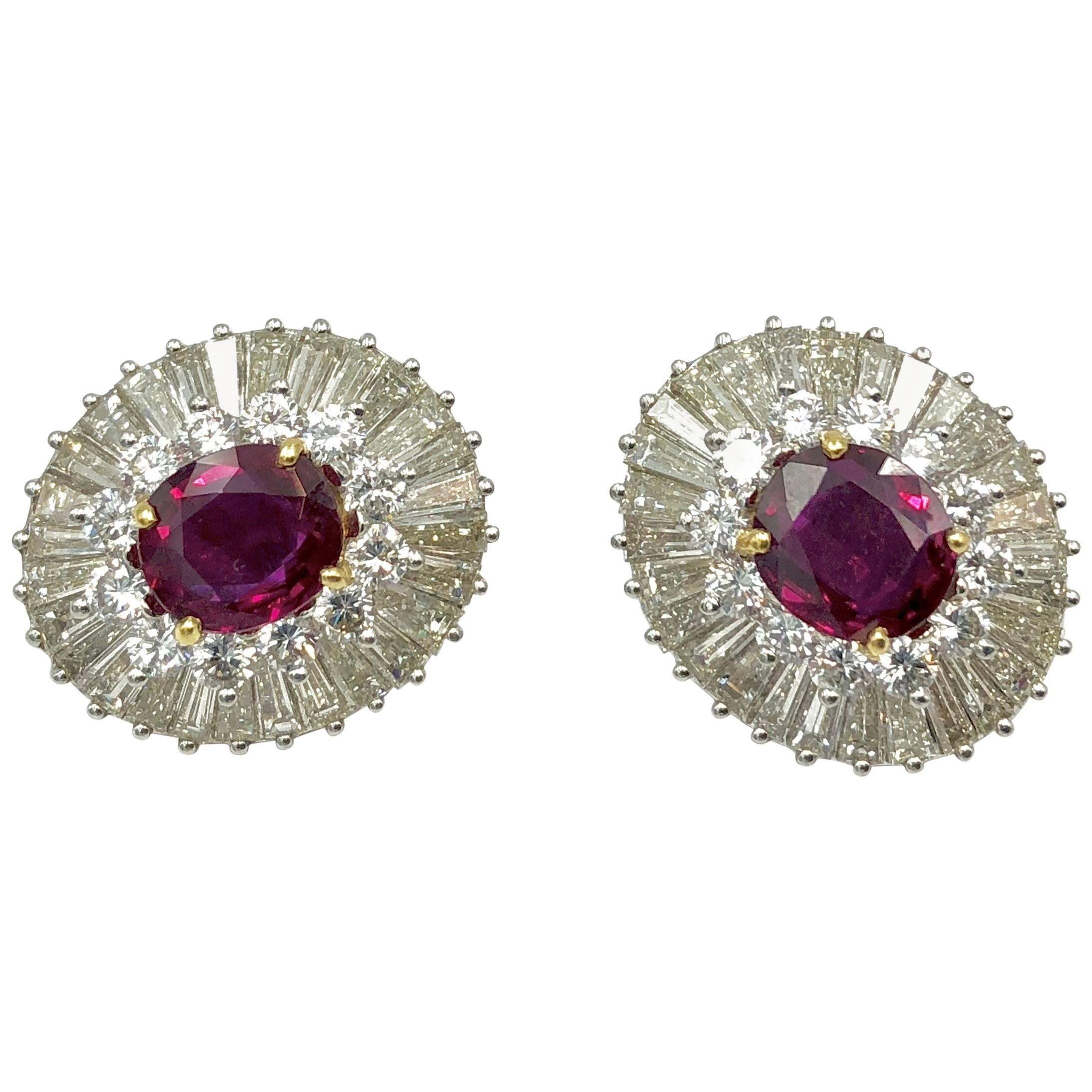 Thai Ruby and Diamond Earrings For Sale