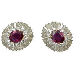 Thai Ruby and Diamond Earrings