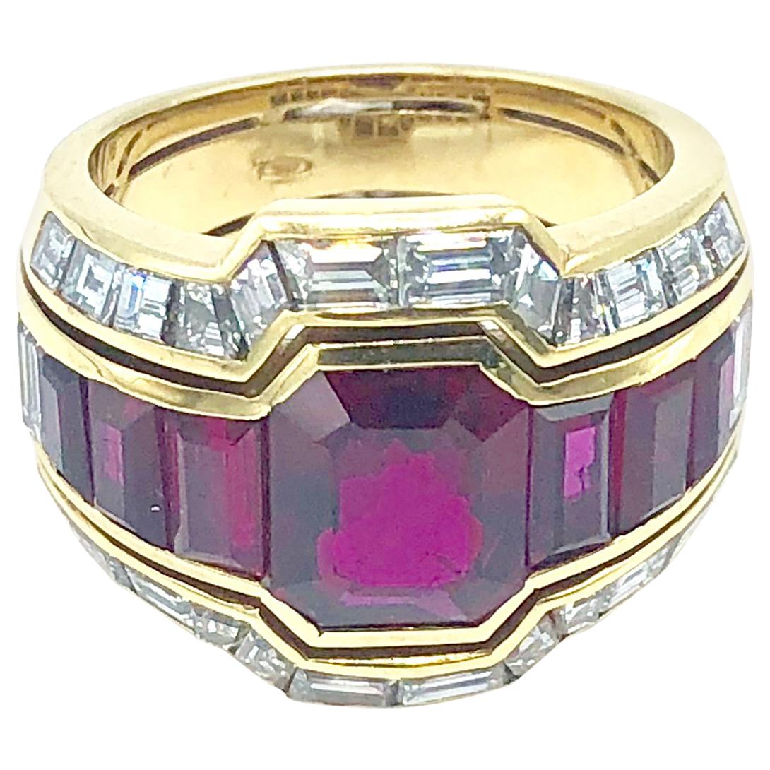 Thai Ruby and Diamond Gold Ring For Sale