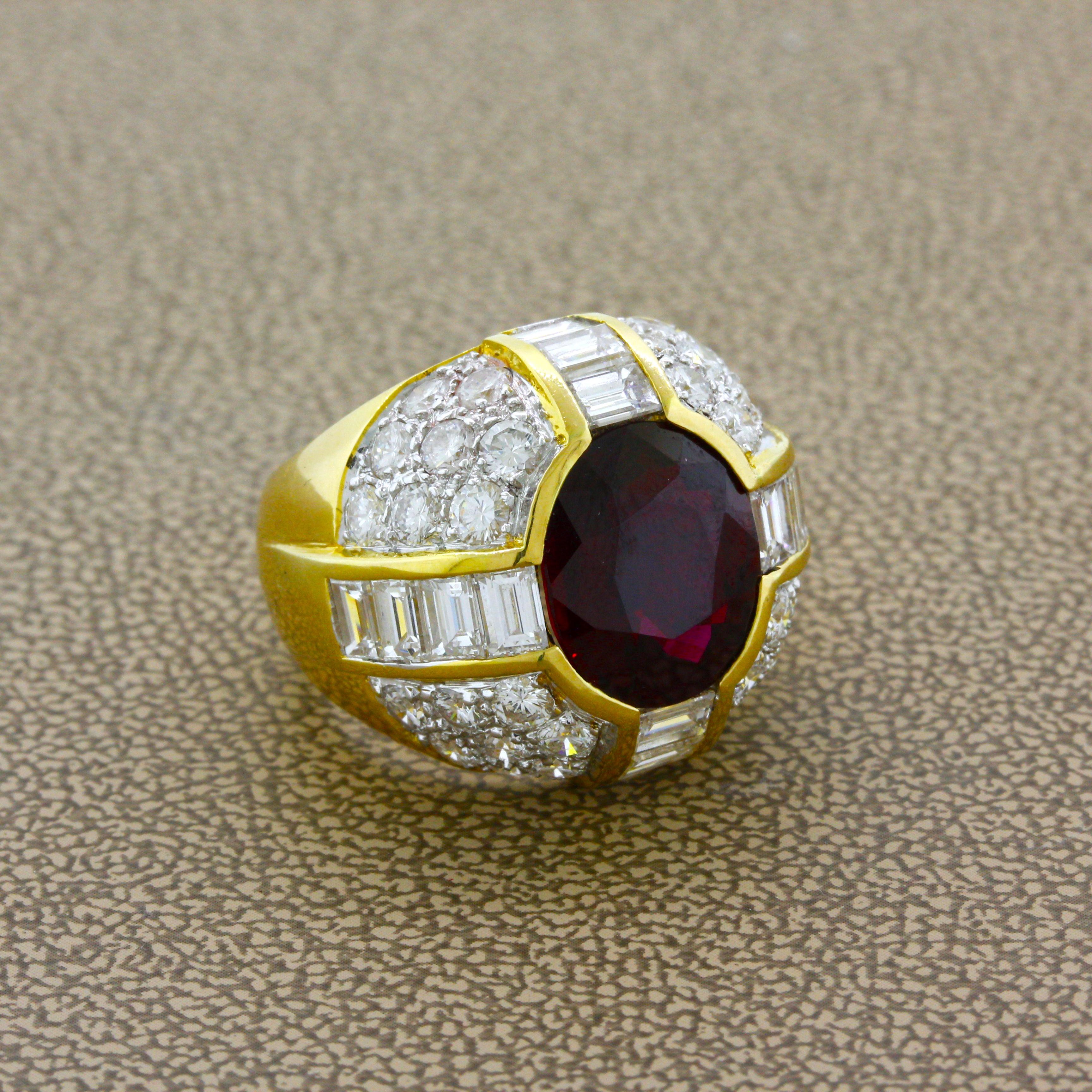 Thai Ruby Diamond Gold Dome Ring, AGL Certified (bague à dôme en or avec rubis et diamants thaïlandais) Neuf - En vente à Beverly Hills, CA