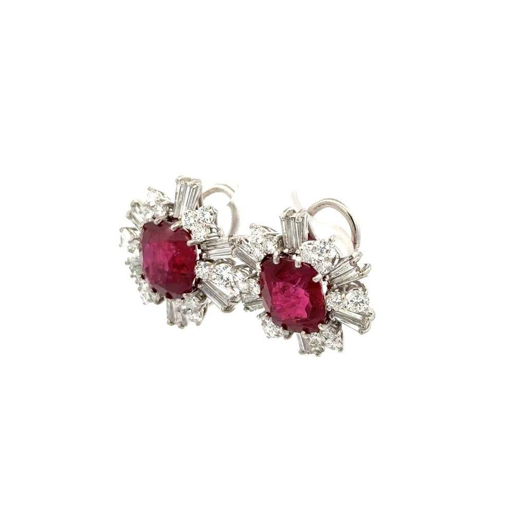 Thai Ruby GIA and Diamond Platinum Statement Earrings For Sale 1