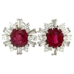 Boucles d'oreilles en platine avec diamants et rubis thaïlandais GIA