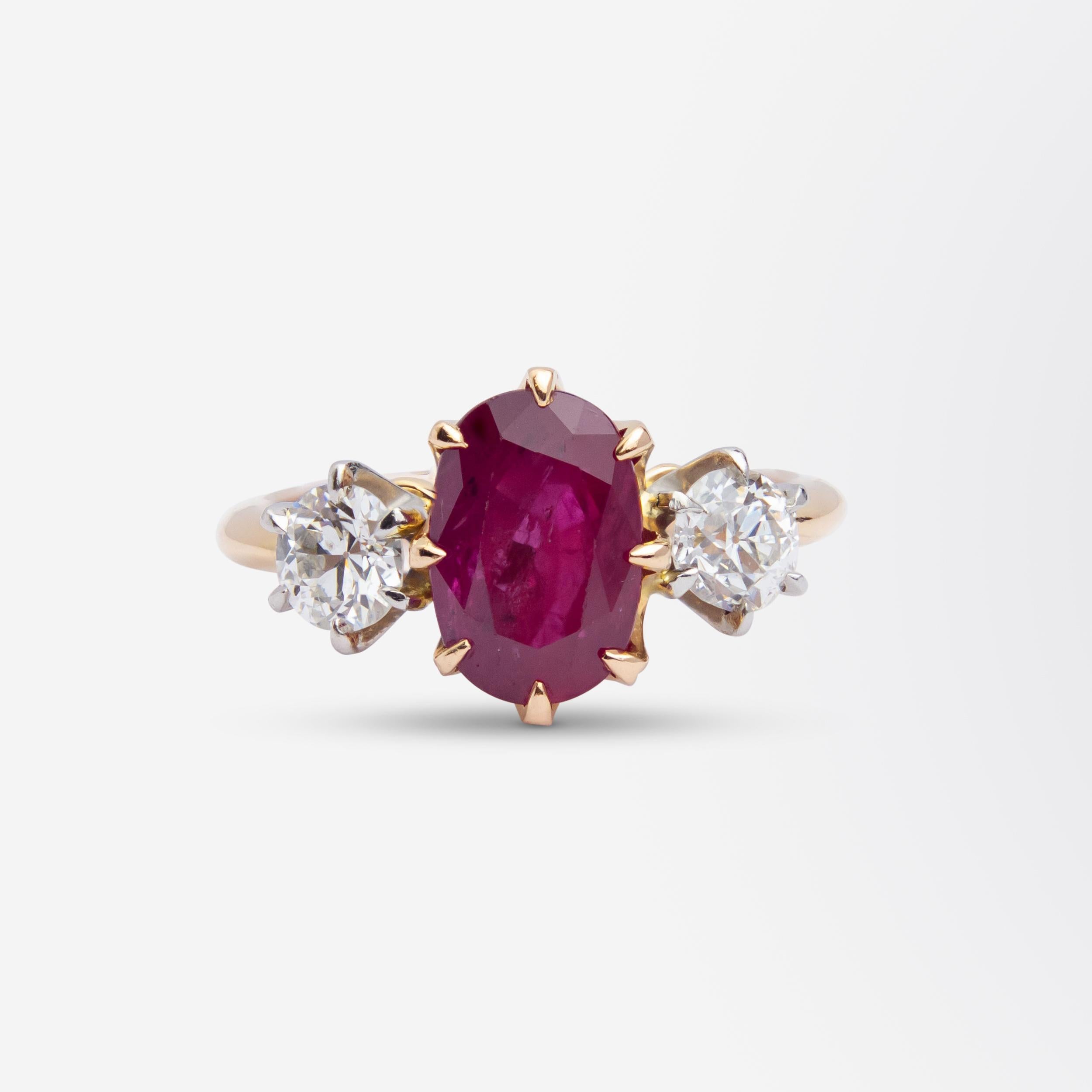 Anillo de rubí tailandés y diamante talla europea antigua Moderno en venta