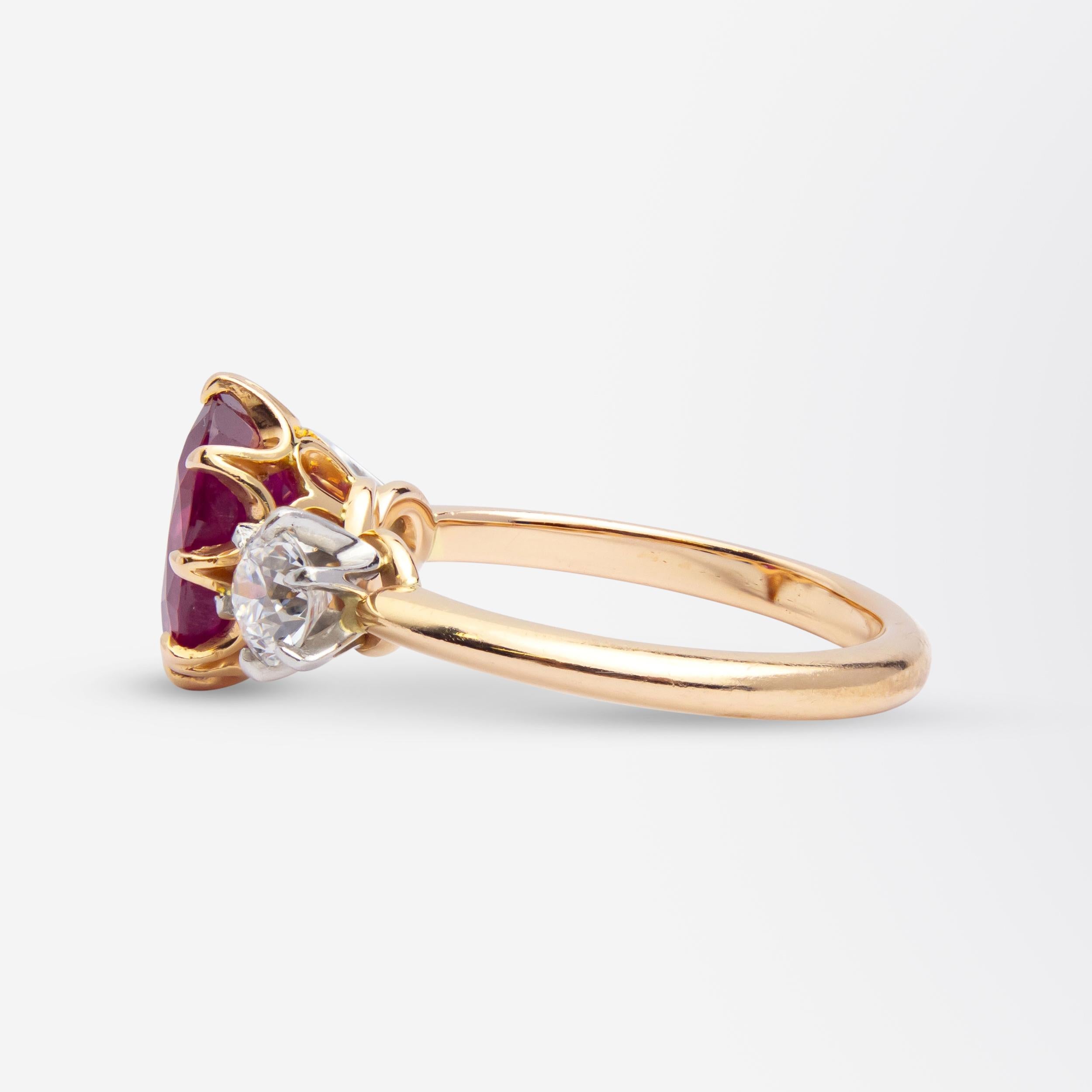 Anillo de rubí tailandés y diamante talla europea antigua Corte europeo antiguo en venta