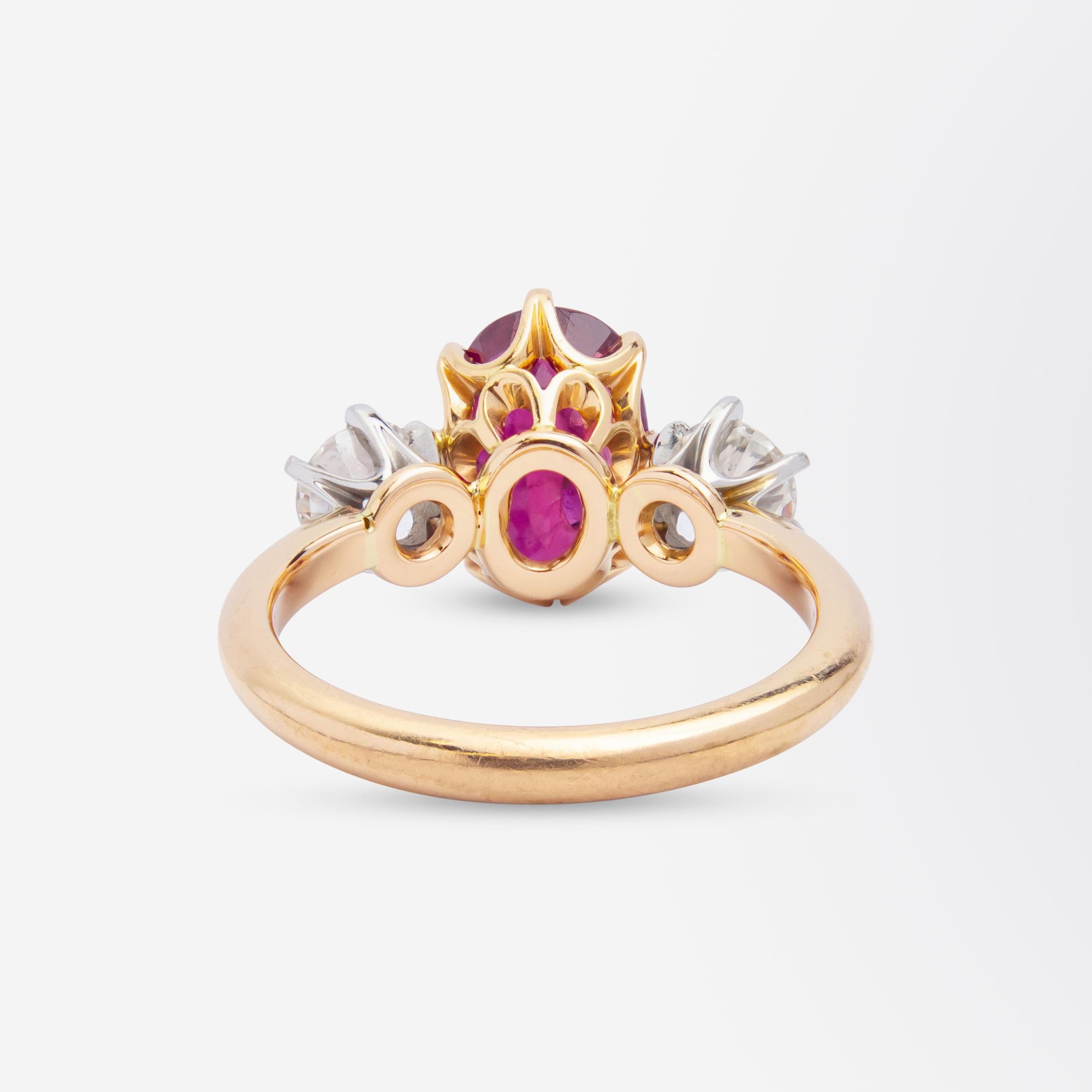 Anillo de rubí tailandés y diamante talla europea antigua en Bueno estado para la venta en Brisbane City, QLD