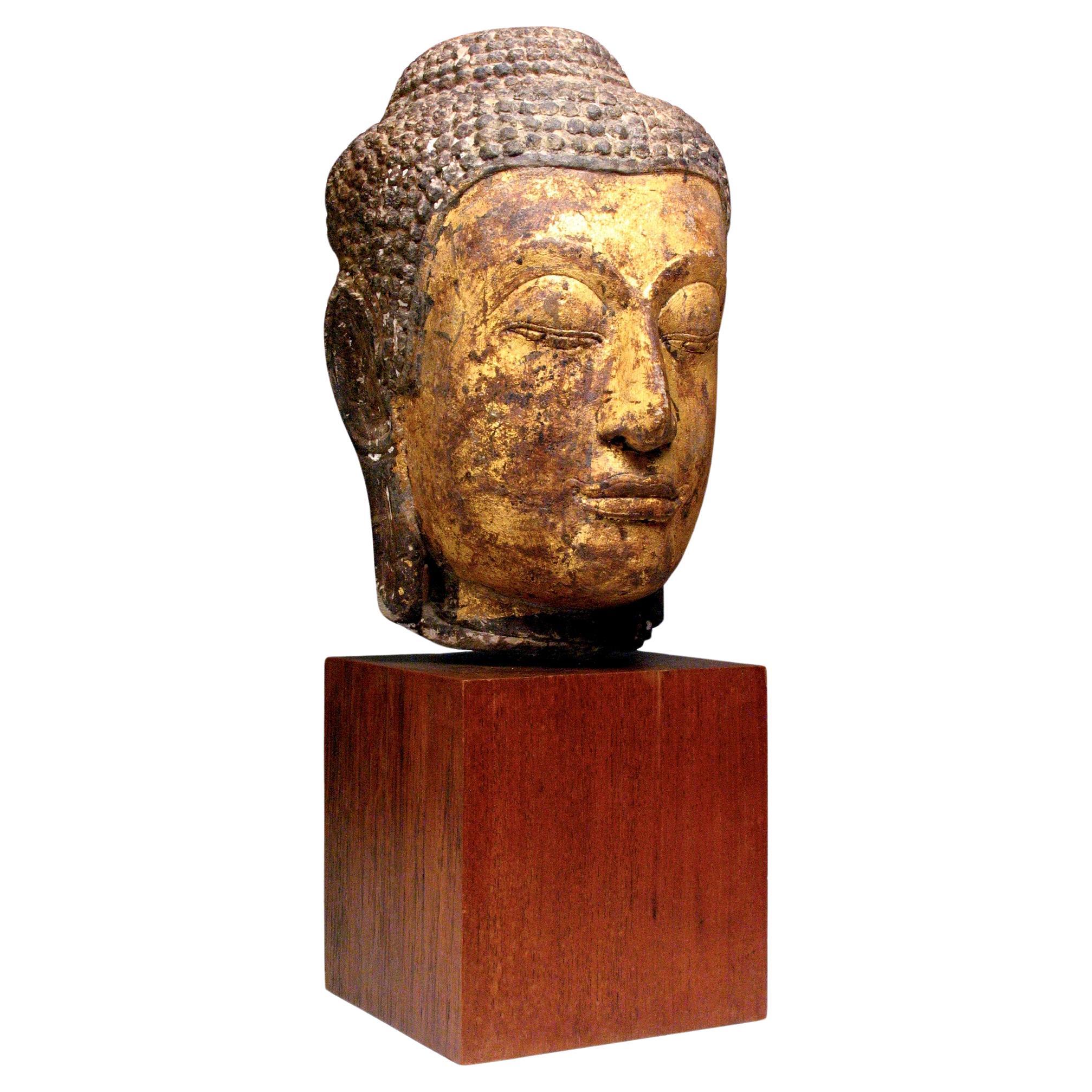 Thai Sandstone Carving of the Head of A Buddha Image For Sale
