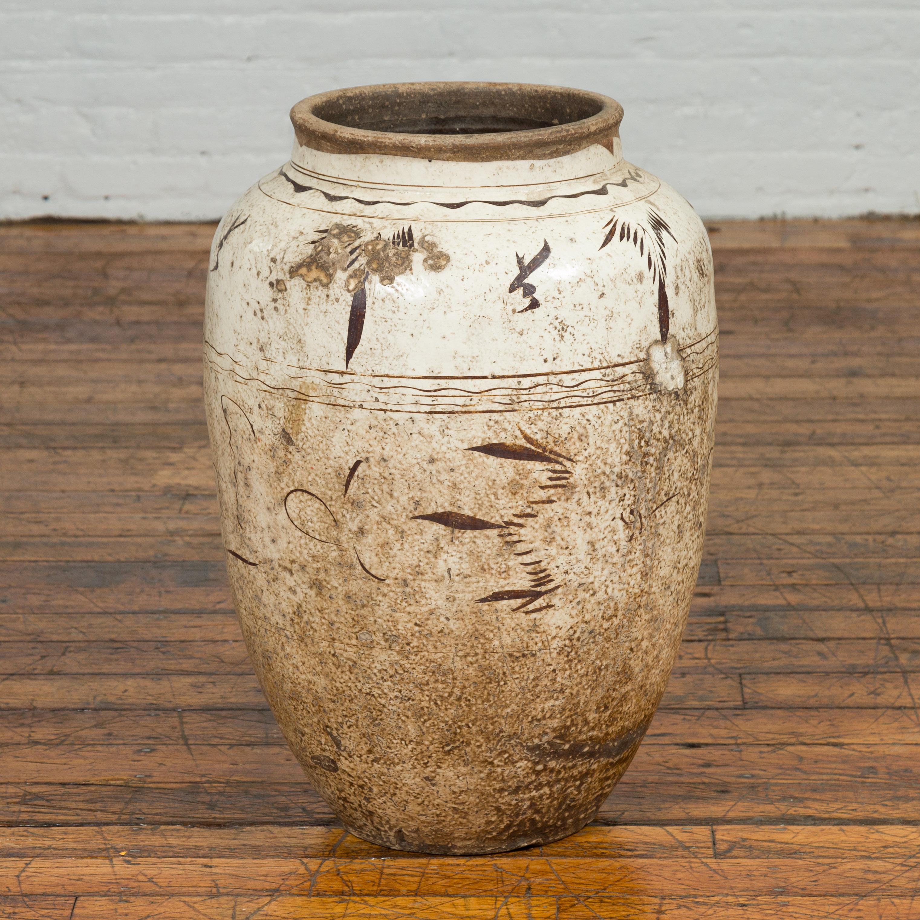 Thai Sawankhalok 1850s Exterior Water Jar with Distressed White Patina For Sale 2