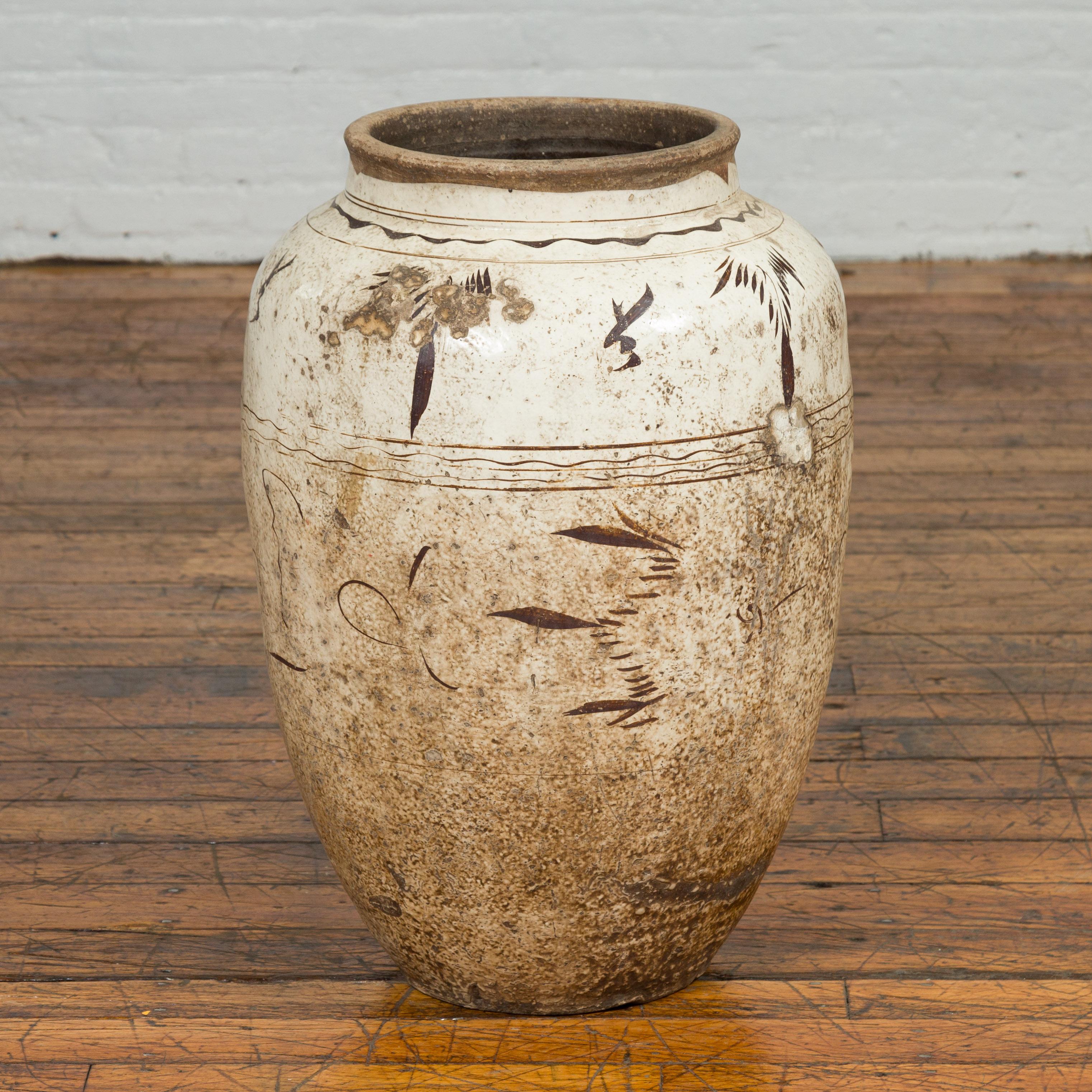 Jarra de agua exterior tailandesa Sawankhalok de 1850 con pátina blanca desgastada en venta 3