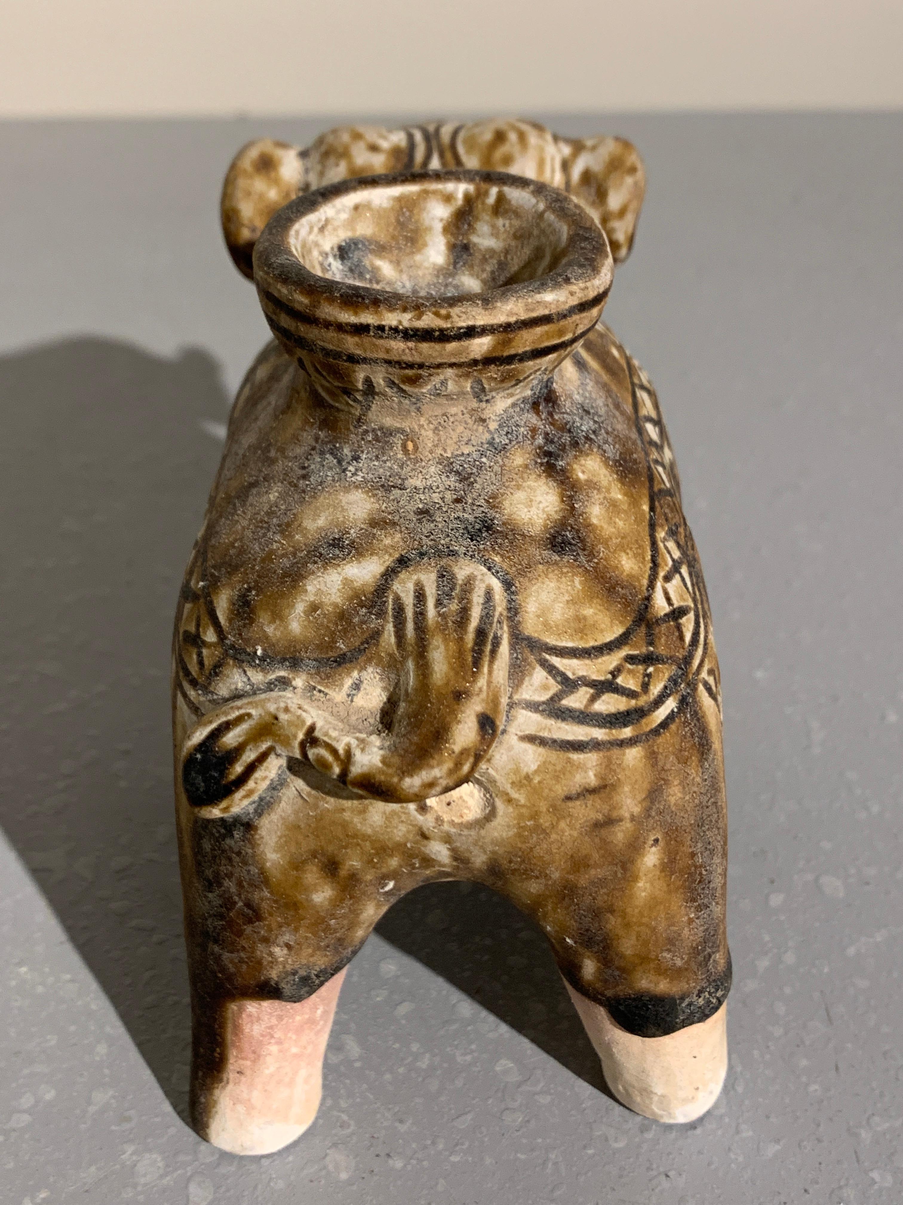 Thai Sawankholok Brown Glazed Elephant Vessel, Sukhothai, 14th Century 5