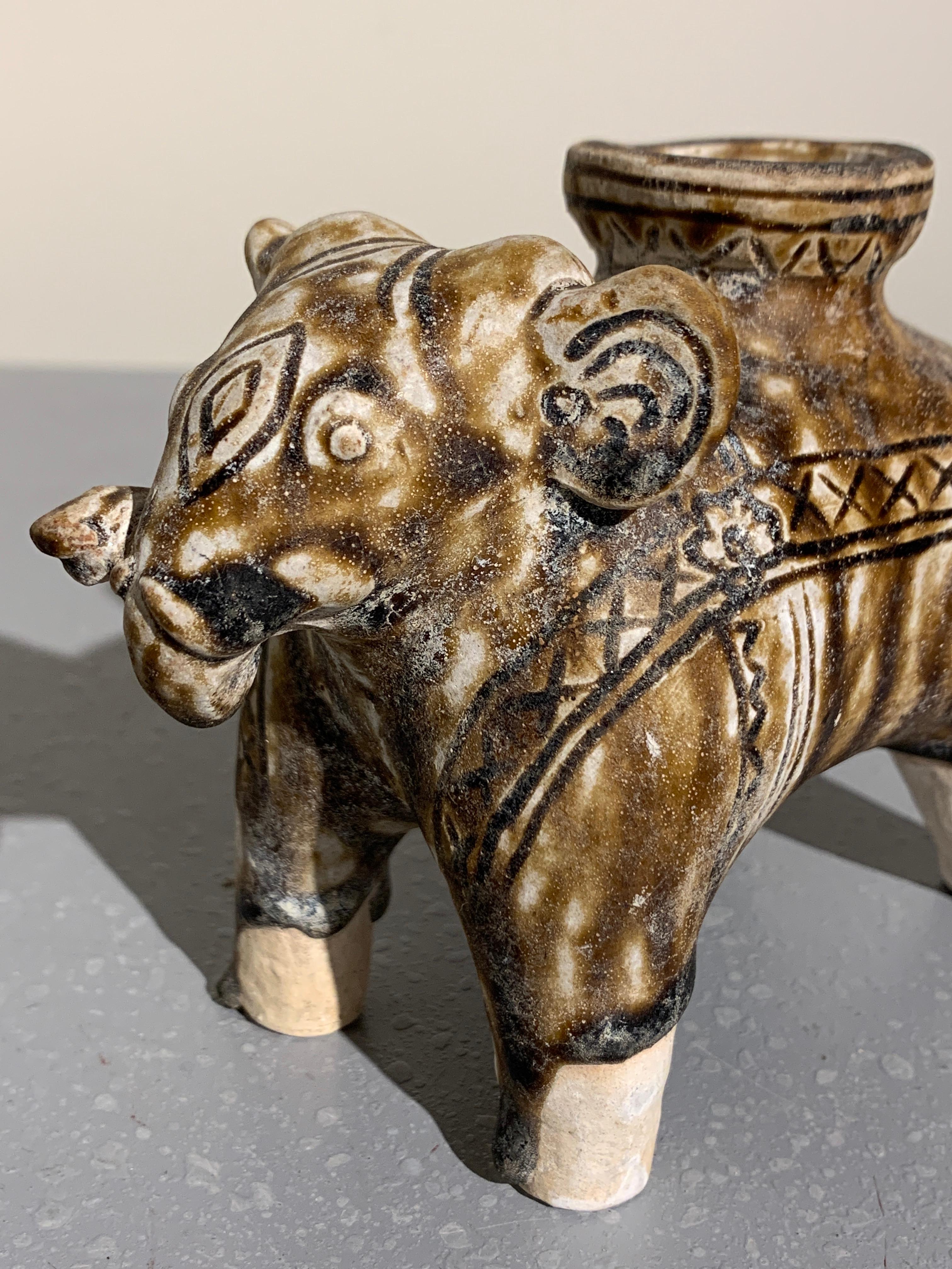 Thai Sawankholok Brown Glazed Elephant Vessel, Sukhothai, 14th Century 3