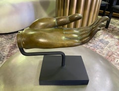 Thai Siam Asian Large Heavy Bronze Buddha Hand Vitarka Mudra Sculpture on Stand