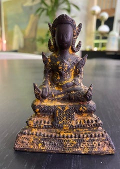 Thai Siam Bronze Gilt Rattanakosin Kingdom Seated Temple Buddha, 18th Century