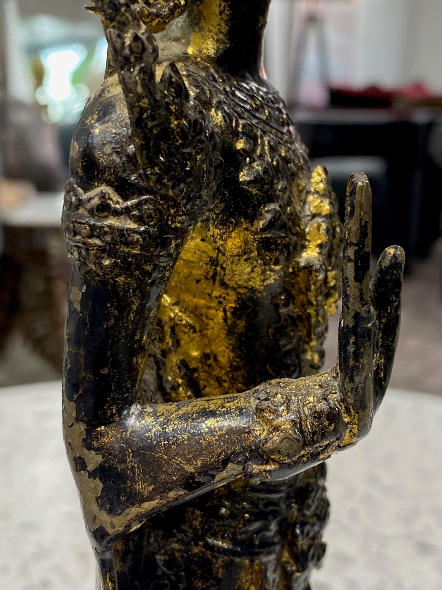 Thai Siam Bronze Gilt Rattanakosin Kingdom Standing Temple Shrine Buddha, 1800s For Sale 8