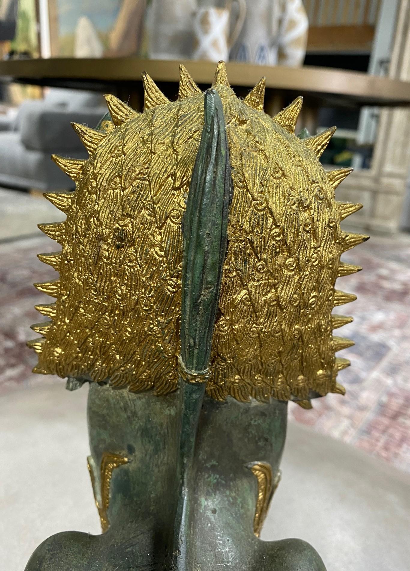 Escultura Templo Thai Siam Khmer Bronce Dorado Singha Imperial León Foo Perro en venta 5