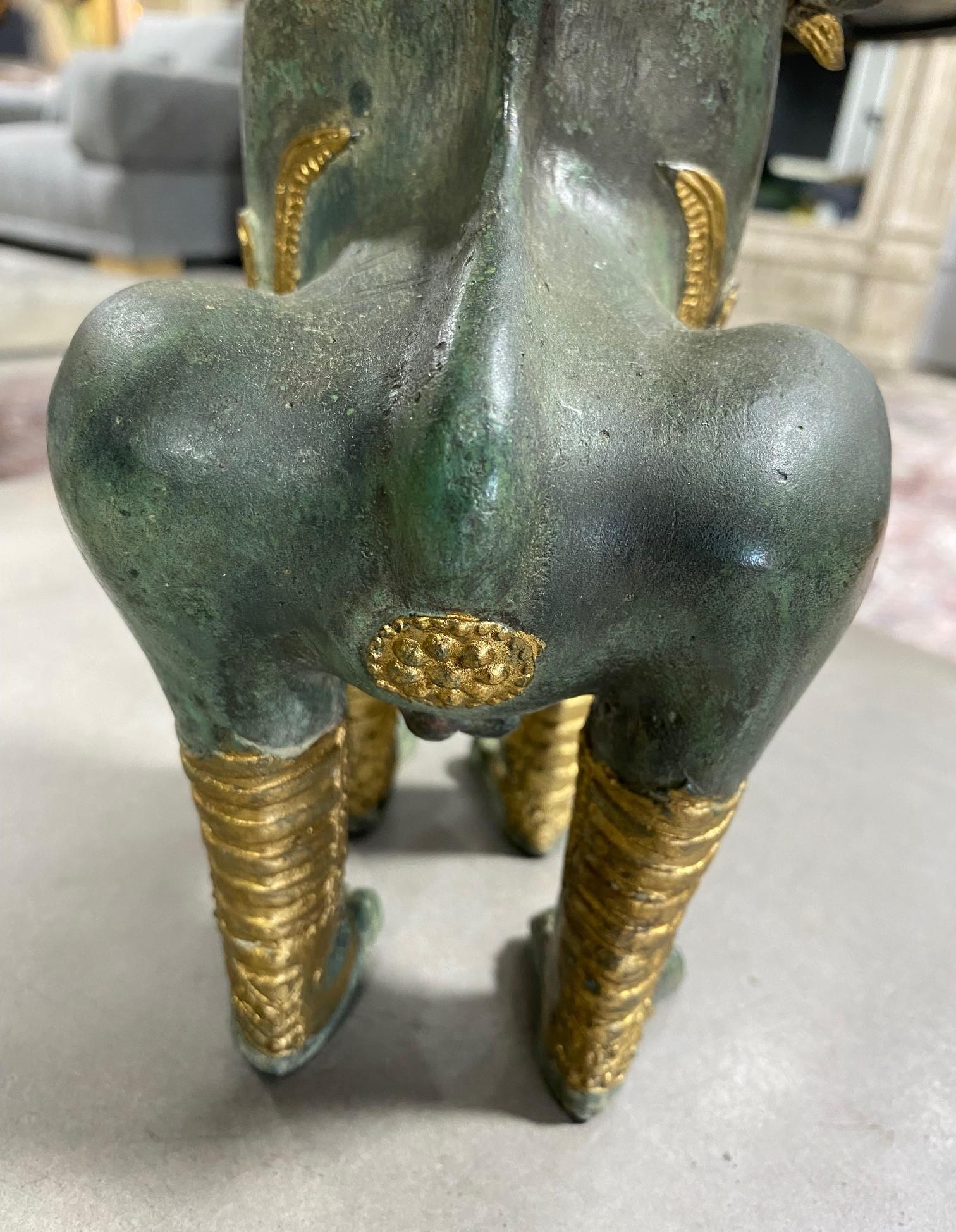 Thai Siam Khmer Bronze Gilt Singha Imperial Lion Foo Dog Temple Sculpture For Sale 4