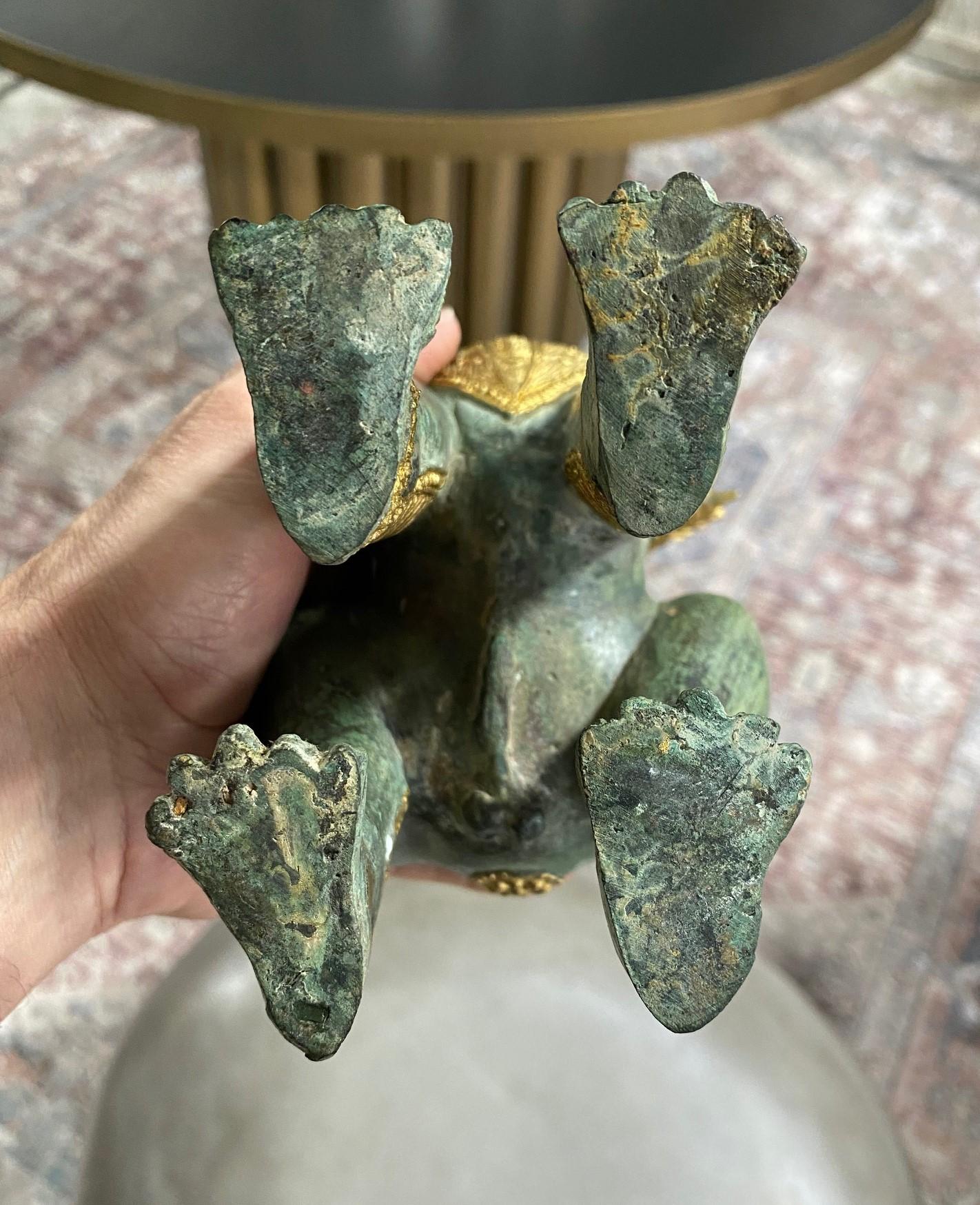 Escultura Templo Thai Siam Khmer Bronce Dorado Singha Imperial León Foo Perro en venta 10