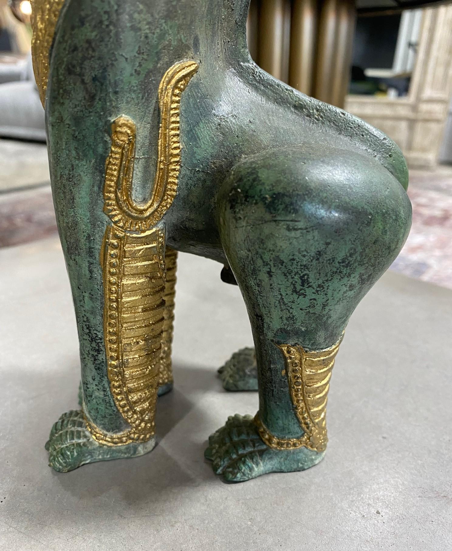 Thai Siam Khmer Bronze Gilt Singha Imperial Lion Foo Dog Temple Sculpture For Sale 1