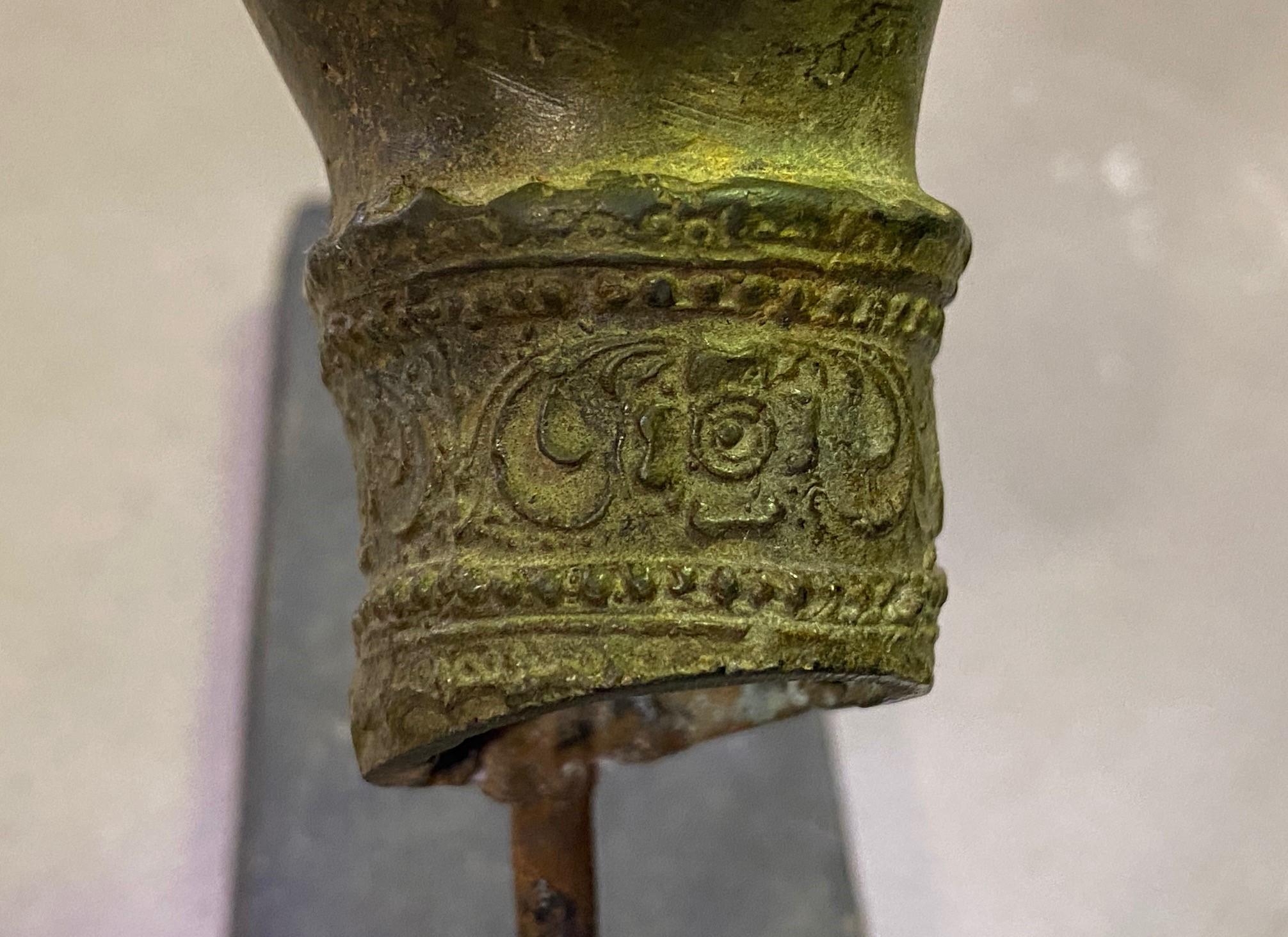 Thai Siamese Asian Bronze Buddha Hand Fragment Vitarka Mudra on Wood Stand 7