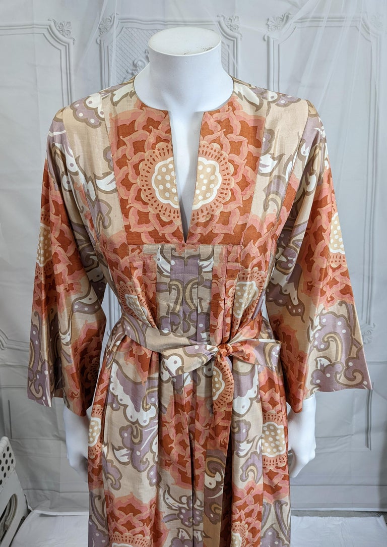 Thai Silk Lotus Print Resort Dress For Sale at 1stDibs