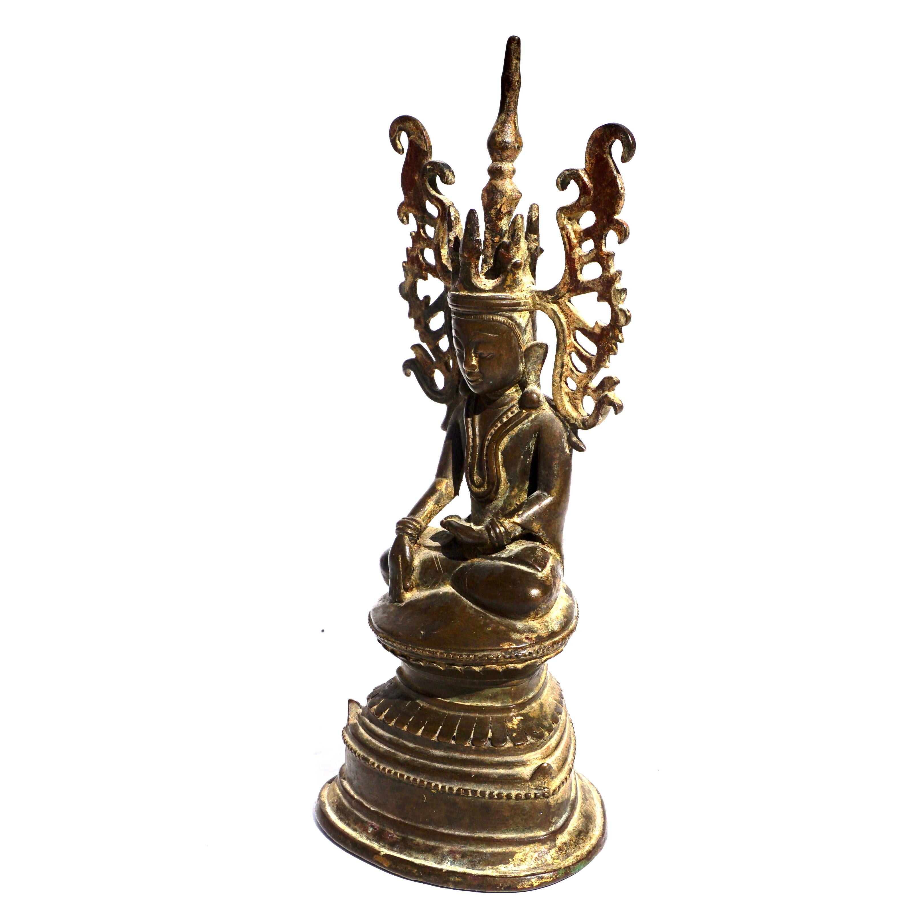 Cast Thai Southeast Asian Bronze Seated Buddha, Circa 17th Century