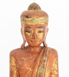 Thai Standing Buddha Giltwood Sculpture