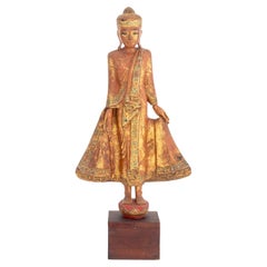 Thai Standing Buddha Giltwood Sculpture