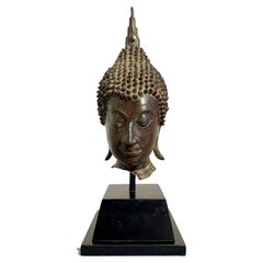 Antique Thai Sukhothai Cast Bronze Buddha Head, 15th/16th Century, Thailand