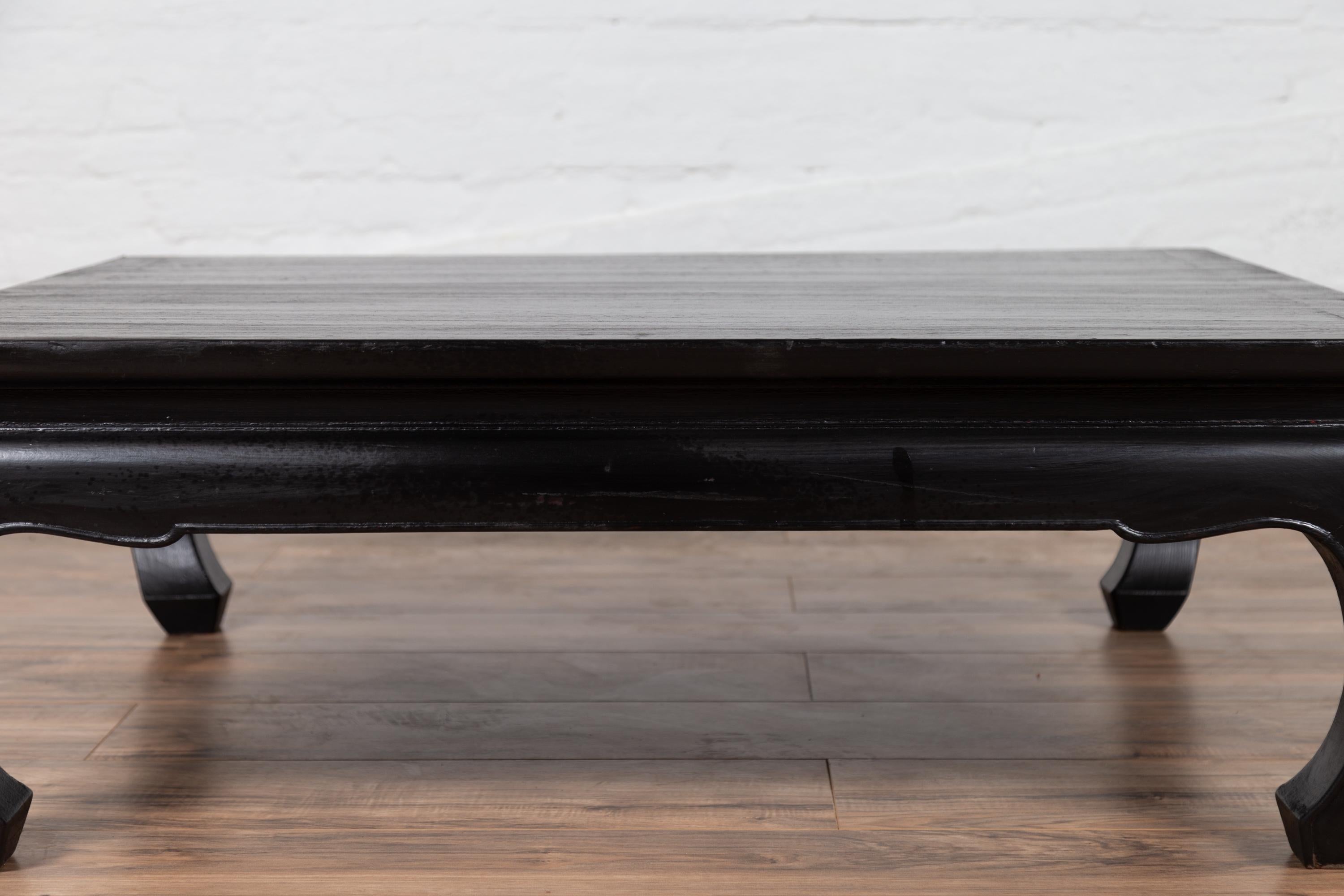 Thai Teak Vintage Coffee Table with Black Lacquer and Chow Legs and Horsehoof 1