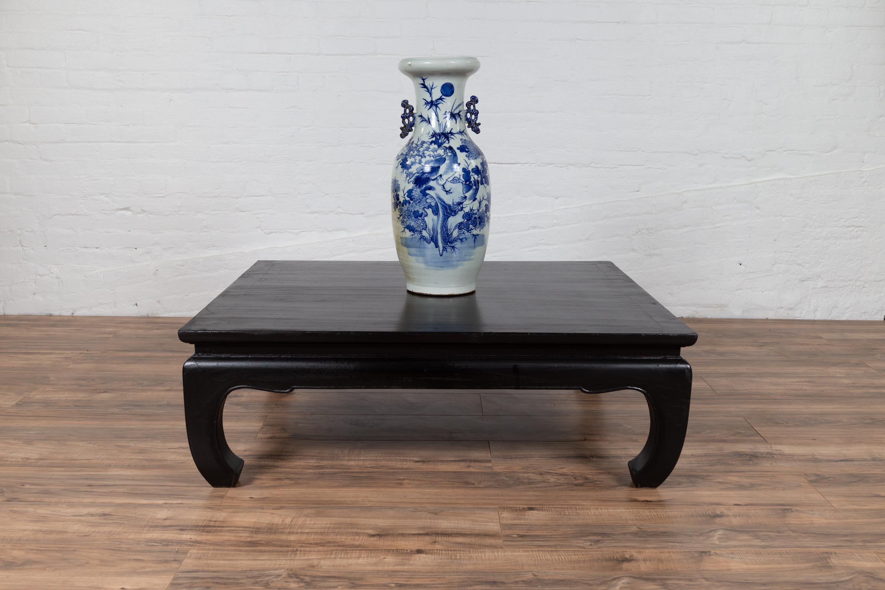 Thai Teak Vintage Coffee Table with Black Lacquer and Chow Legs and Horsehoof 2