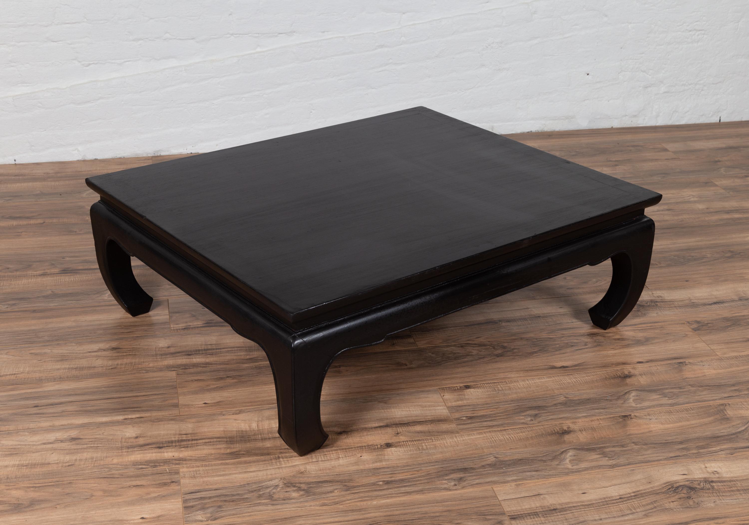 Thai Teak Vintage Coffee Table with Black Lacquer and Chow Legs and Horsehoof 3